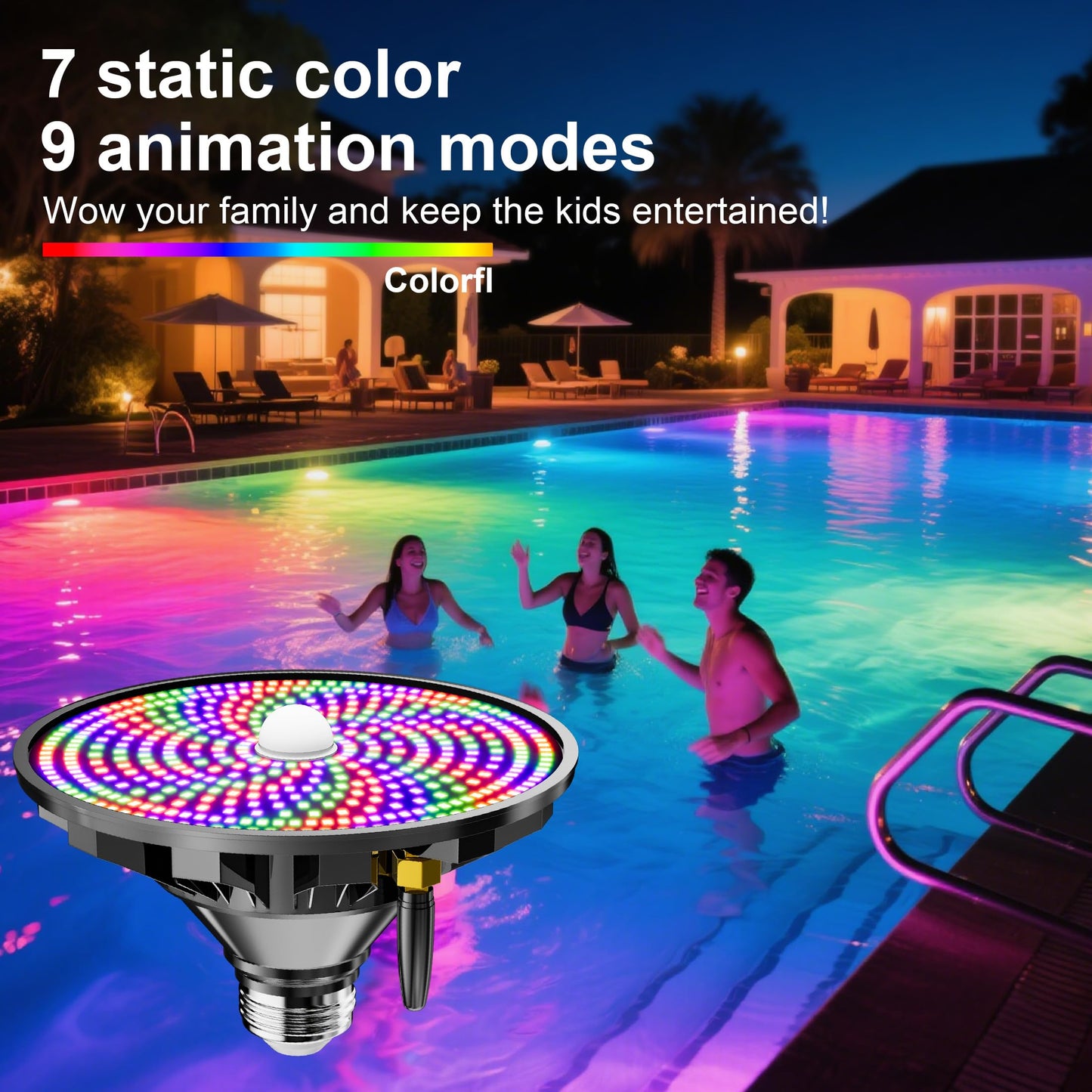 Vzyhik LED RGBW Pool Light Bulb for Inground Pools – Led Pool Lights Inground Adjustable Brightness & 12 Color Modes with Remote Control, Energy Efficient – E26 Base, 70W