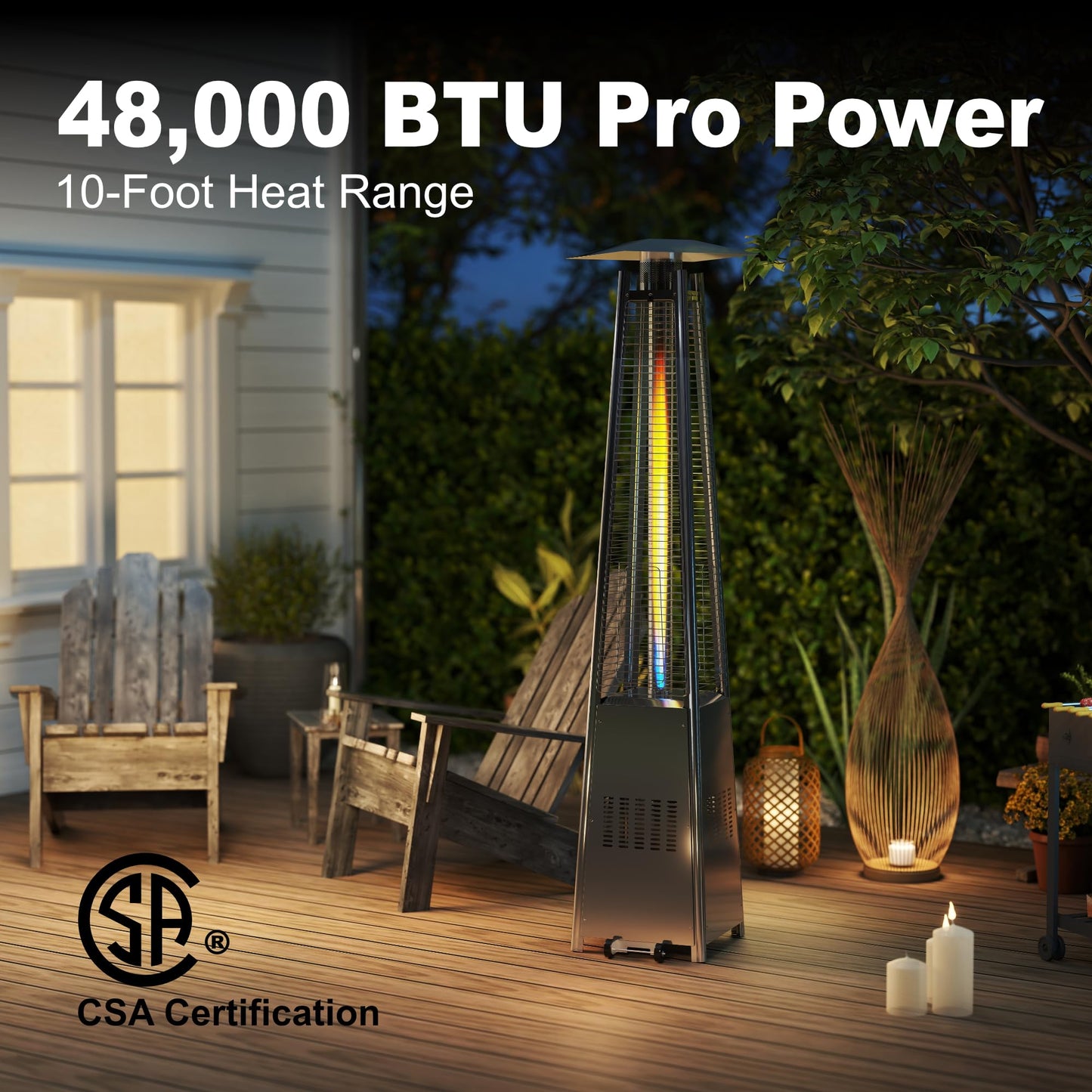 Kingdura 48,000 BTU Pyramid Patio Heater with Cover & Wheels, Outdoor Patio Heaters for Outdoor Use, Triple Safety Protection, 88" Quartz Glass Tube Propane Heater for Deck Backyard Commercial Balcony