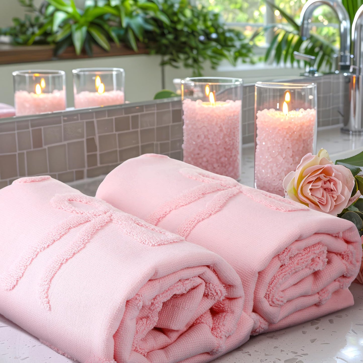 FuWeave 2 Pcs Pink Hand Towels for Bathroom Coquette Bow Hand Towels 100% Cotton Absorbent Decorative Jacquard Weave Bath Decor Preppy Bathroom Decor Gift, 13.7 x 29.5 Inch