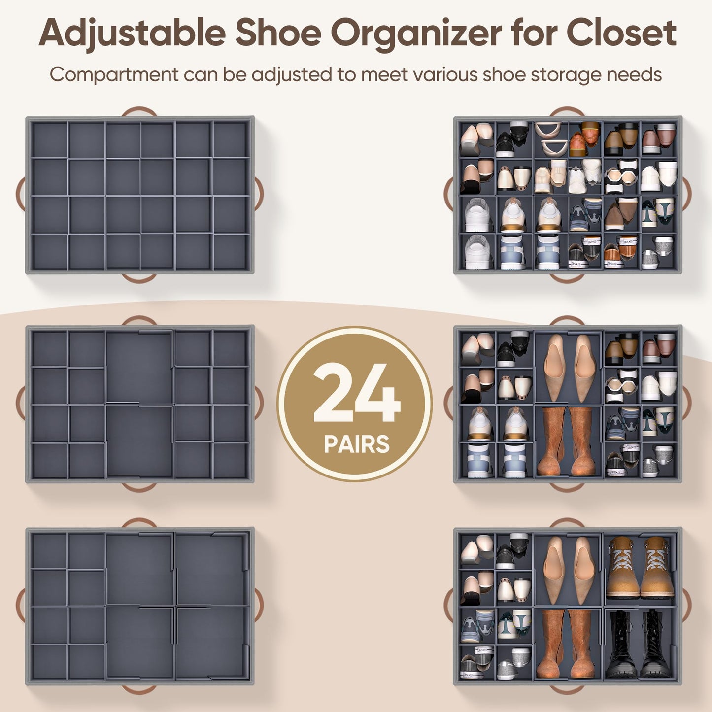 MSTONAL Shoe Organizer for Closet, Adjustable Storage Box Holds 24 Pairs