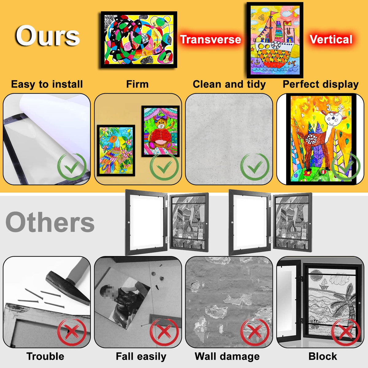 Vodolo 5-Pack Kids Artwork Frames Changeable, Kids Art Display Frame with Self Adhesive Backing, Magnetic Children Artwork Storage Frames, A4 Picture Frames Changeable for Drawing Crafting