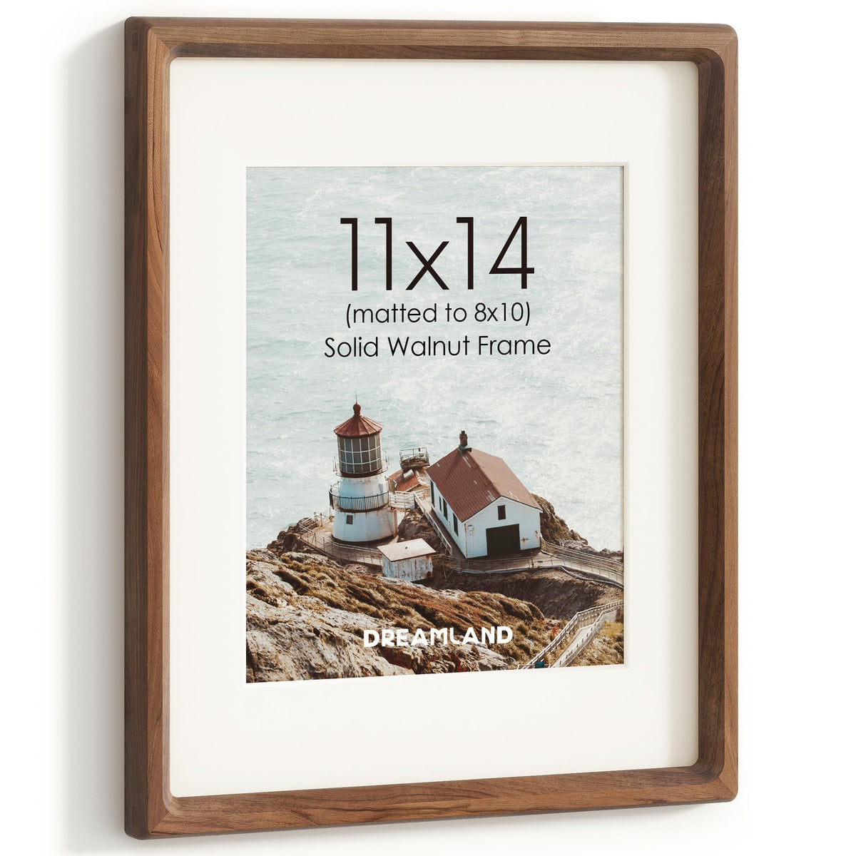Dreamland 11x14 Picture Frame, USA-Sourced Walnut Wood Photo Frames with HD Tempered Glass, 11 x 14 Wooden Frame Matted to 8 x 10, 11x14 Frames Handcrafted Rounded Corner for Tabletop or Wall Display