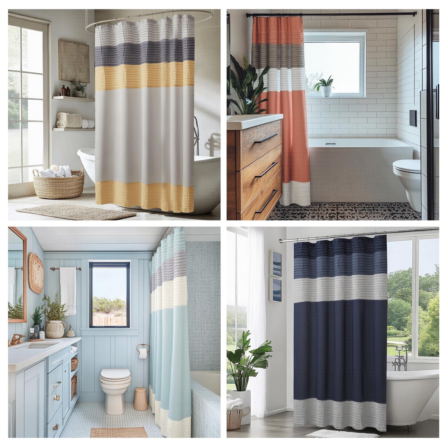 Madison Park Amherst Bathroom Shower Curtain Faux Silk Pieced Striped Modern Microfiber Bath Curtains, 72x72 Inches, Black