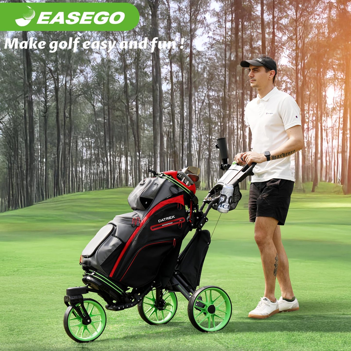 EASEGO Golf Push Cart 3 Wheel : 360° Swivel Front Wheels Golf Walking Carts