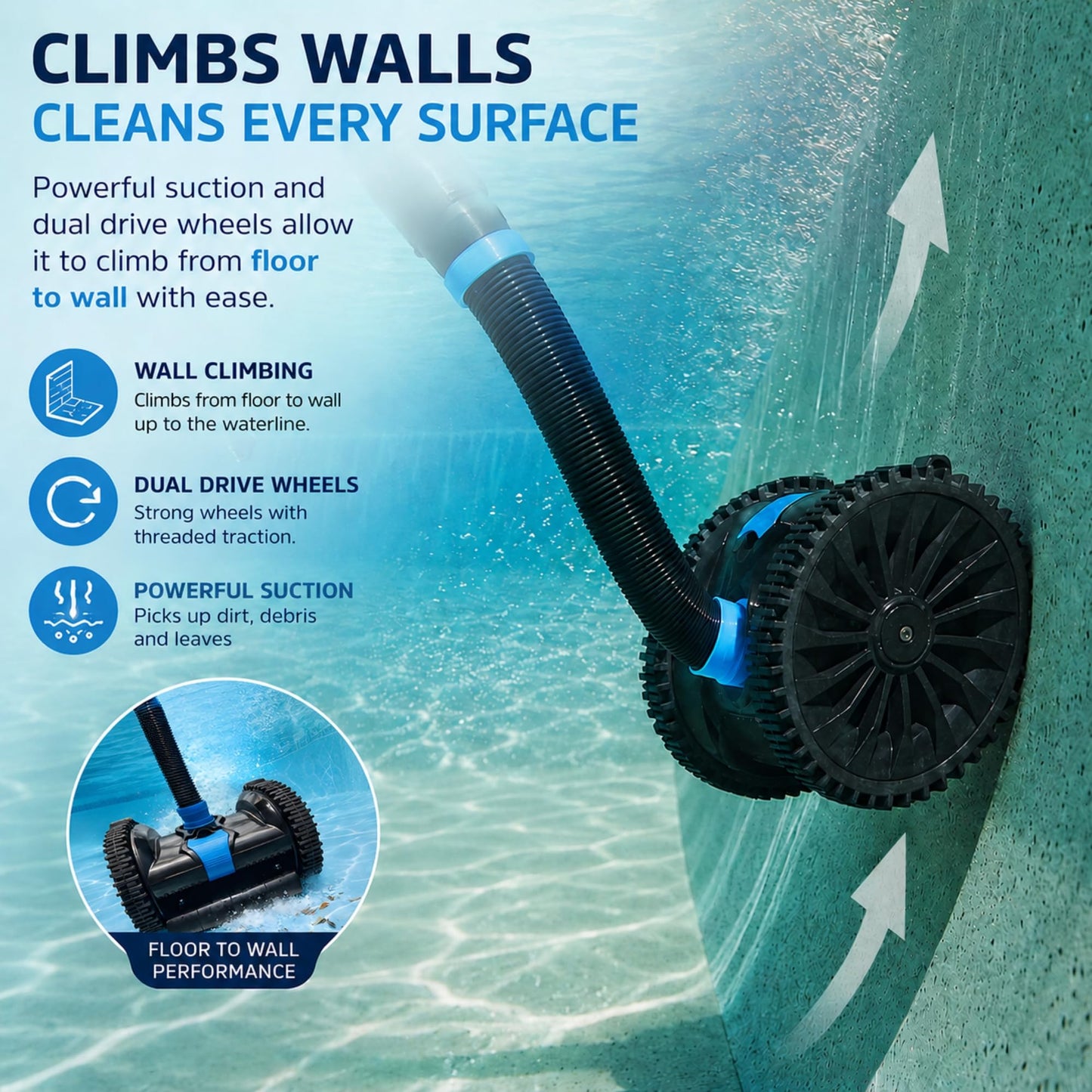 Wessel-Werk Knightrider™ Automatic Pool Vacuum Cleaner, Suction Pool Cleaner for Inground Pools, Climbs Walls & Floor, No Batteries Needed, Cleaner Only