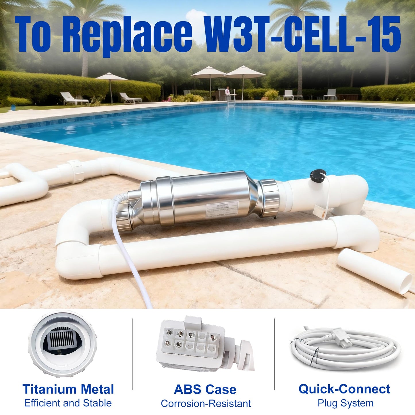 T-15 Salt Cell for Pool Replacement Hayward Salt Cell T-15 Water Pool Chlorinator Generator, Salt Cell for Pool up to 40,000 Gallons, Easy to Install (40000 Gallon)