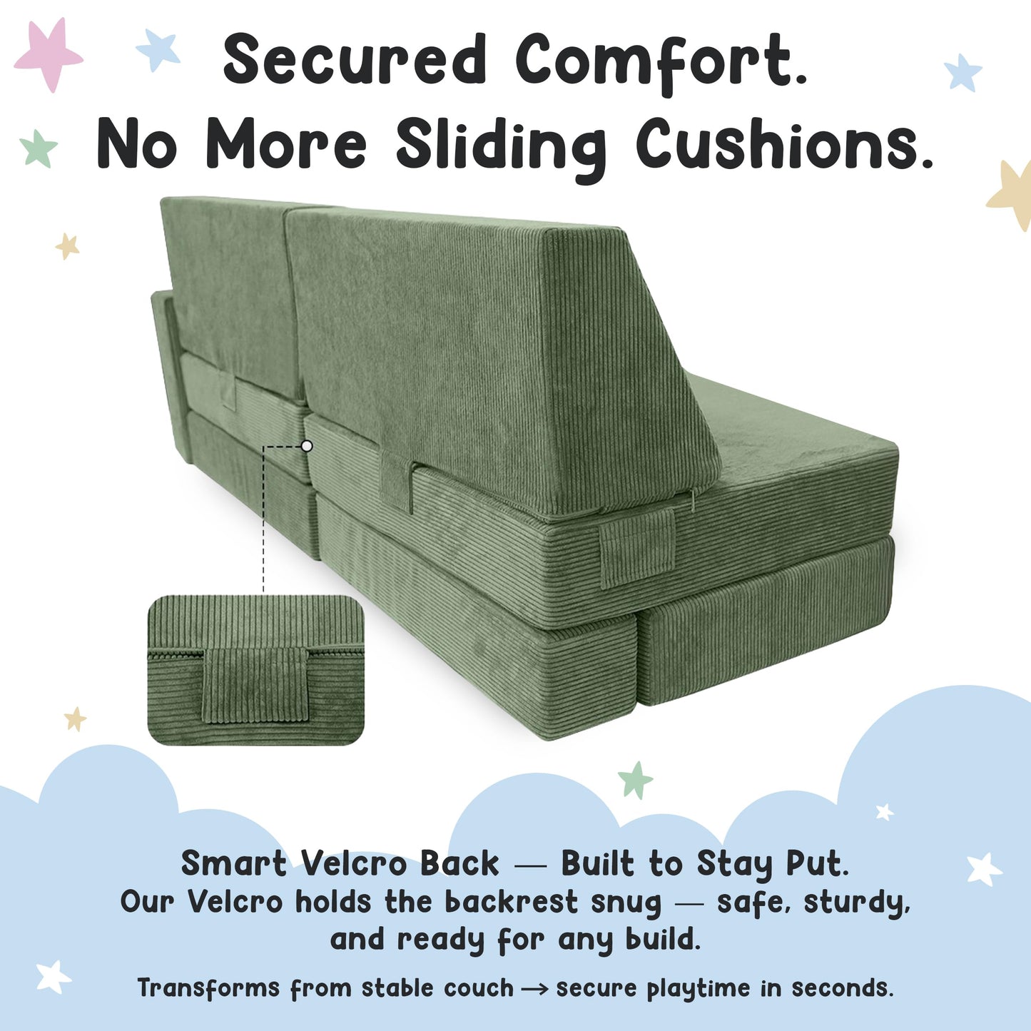 Cubby Couch 12-Piece Modular Kids Play Couch - Soft & Durable Toddler Couch with CertiPUR US Foam, Washable Covers - Playroom Furniture, Kids Sofa for Lounge, Living Room & Playroom - Green