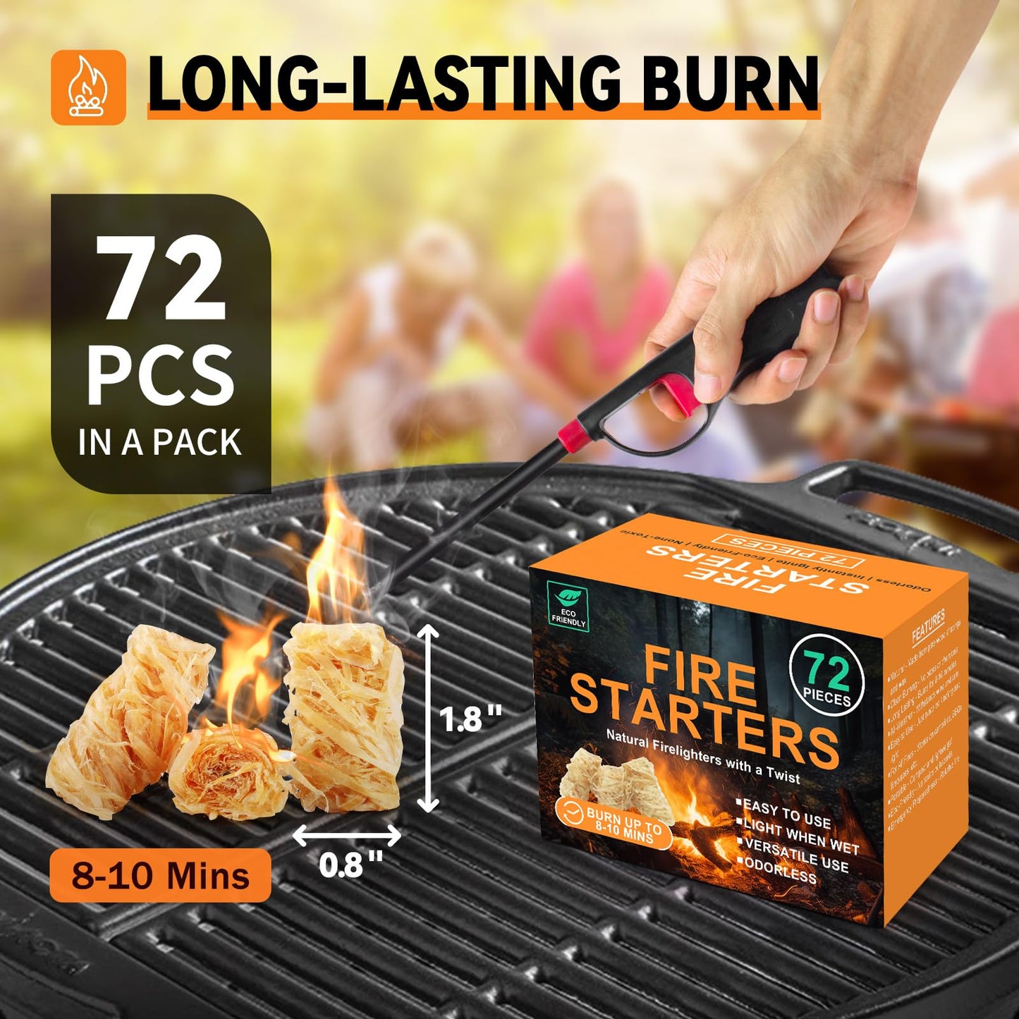 Realcook Natural Fire Starter for Campfires: All Weather Firestarters - Odorless Charcoal Starters for Grill | Fire Pit | Indoor Fireplaces | BBQ | Wood Stove | Smoker - 72 Counts