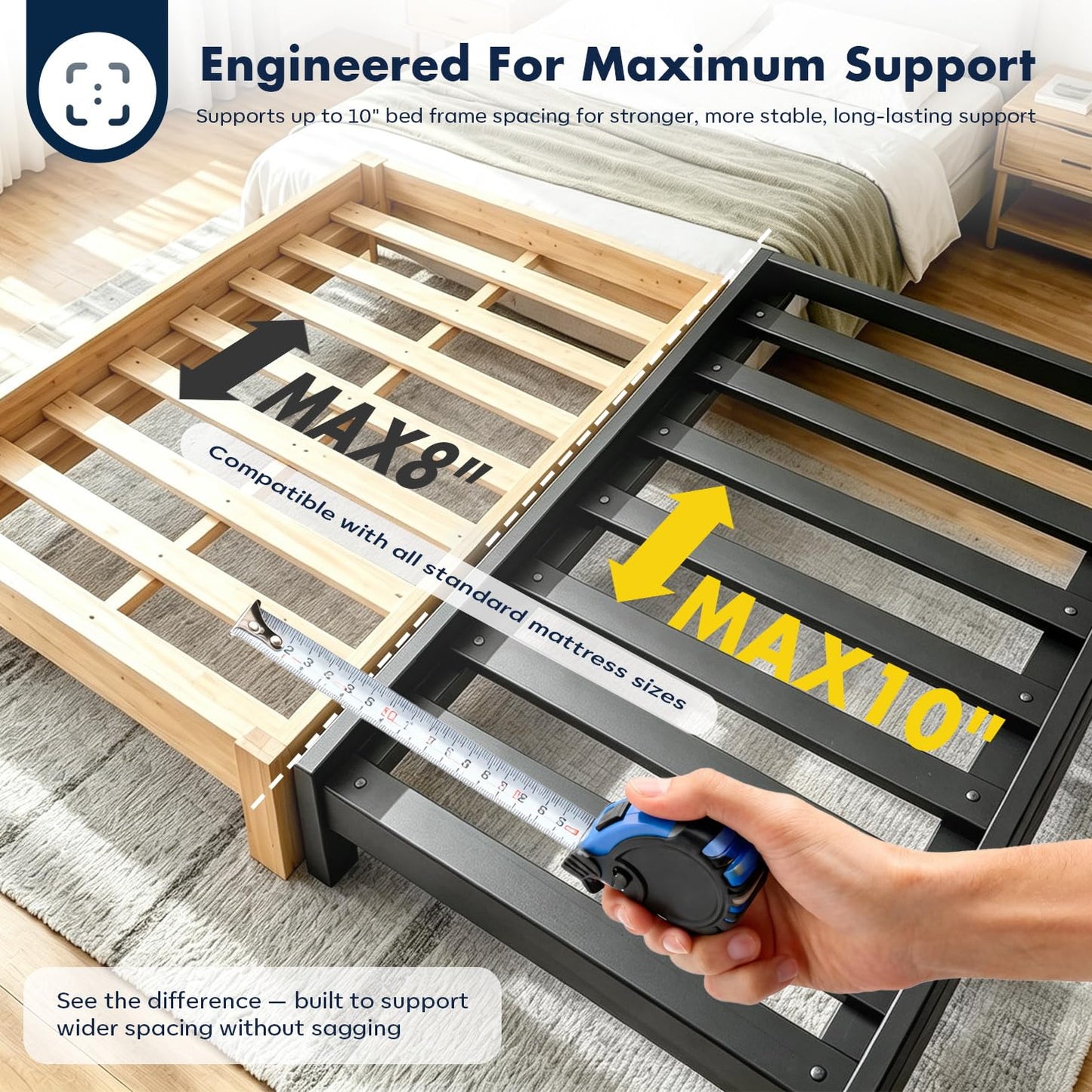 BedBro Bunkie Board Full 10mm (54" x 75") – Gray Under Mattress Support, Anti-Sag & Noise-Free, Breathable Low Profile Bed Board for Metal Frame, Slatted Beds& Platform