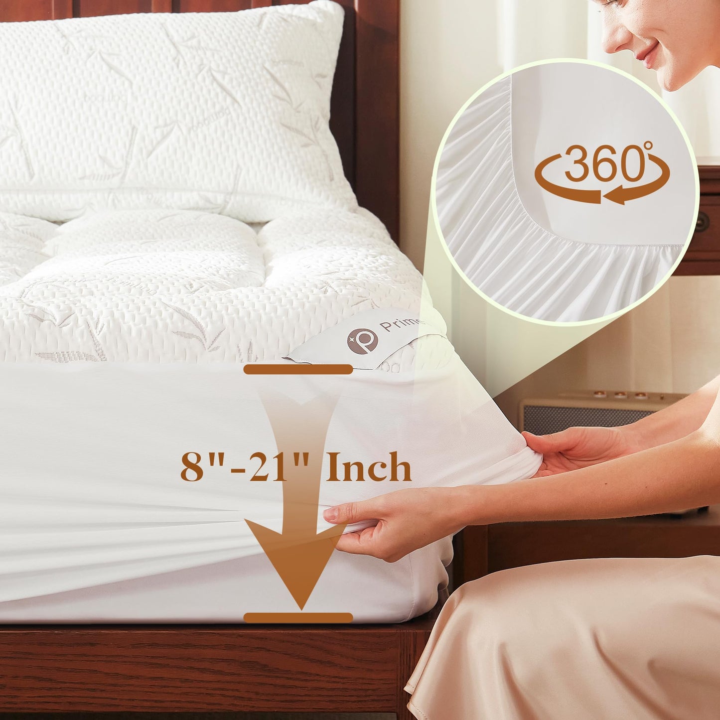 PRIMESOFT 100% Waterproof King Size Mattress Topper, Thick Pillow Top Mattress Pad，Up to 21 Inch Deep Pocket,Soft Breathable Mattress Pad for Back Pain, Protector Cover(White)