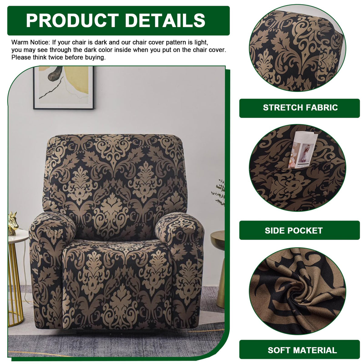 CRFATOP Stretch Recliner Chair Covers Lazyboy Reclining Slipcover,D38