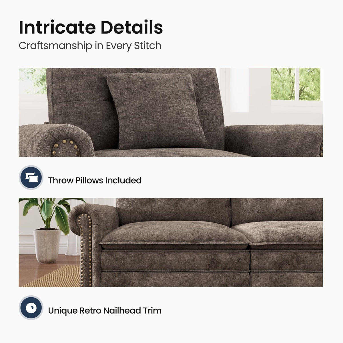 PHI VILLA Modular Sectional Sofa Set Living Room 3-Piece Extra Deep Seats