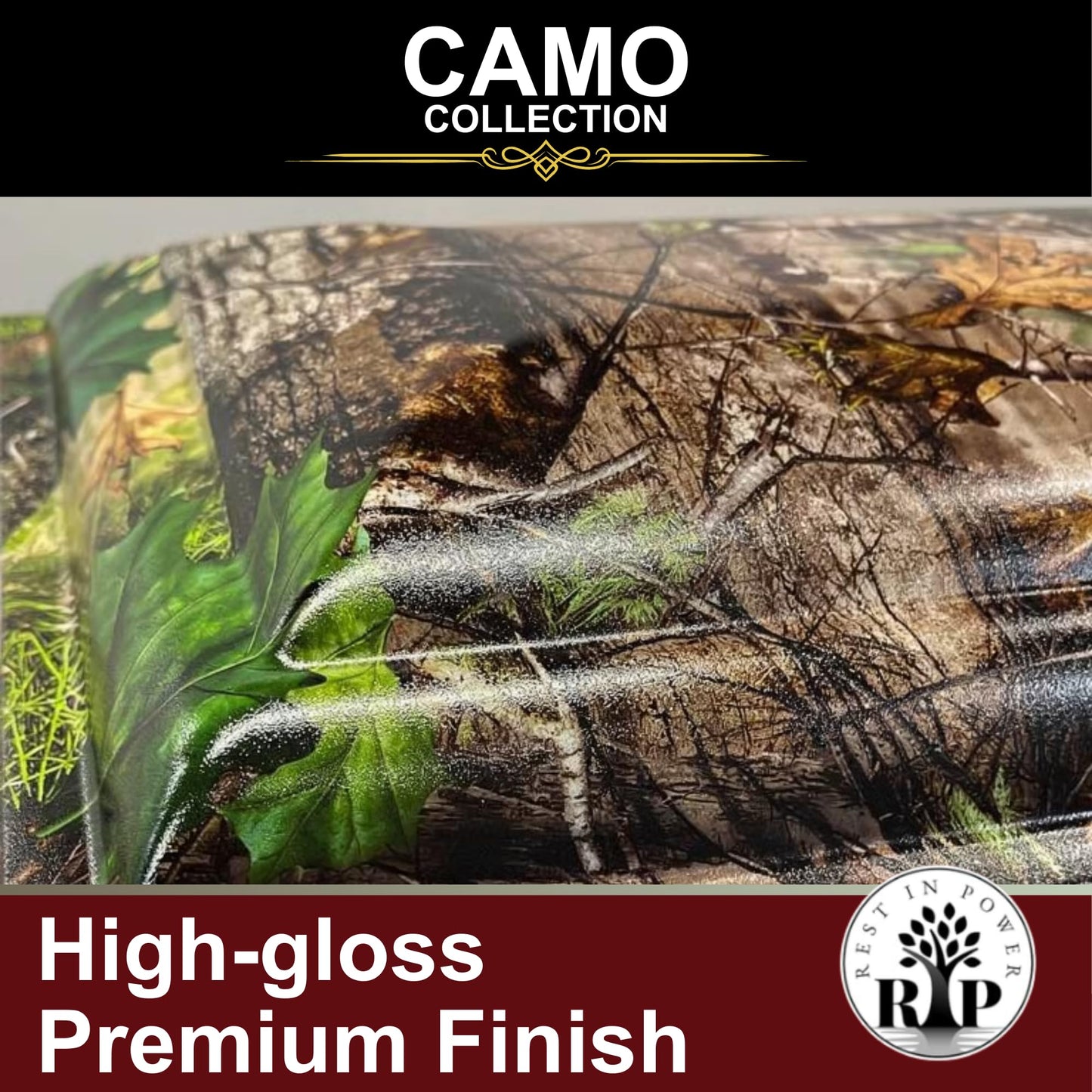 Rest In Power Premium Camo Burial Casket for Humans – Elegant Caskets and Burial Coffins for Adults with Lush Comfort Plus Interior (Green)