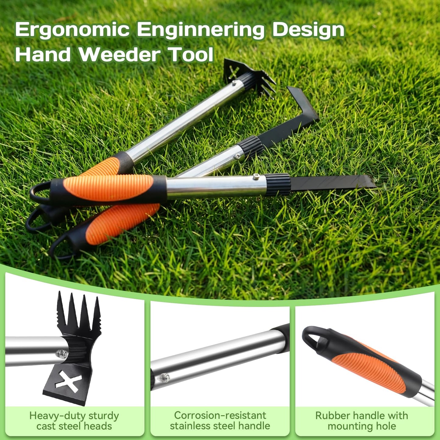 3 Pack Weed Remover Tool Manual Weeders Set, Hand Held Weed Puller Crack Weeder Tool Moss Scraper Combo with 16" Handle, Heavy Duty Weeding Tool for Block Paving Sidewalk Patio Garden Flower Bed