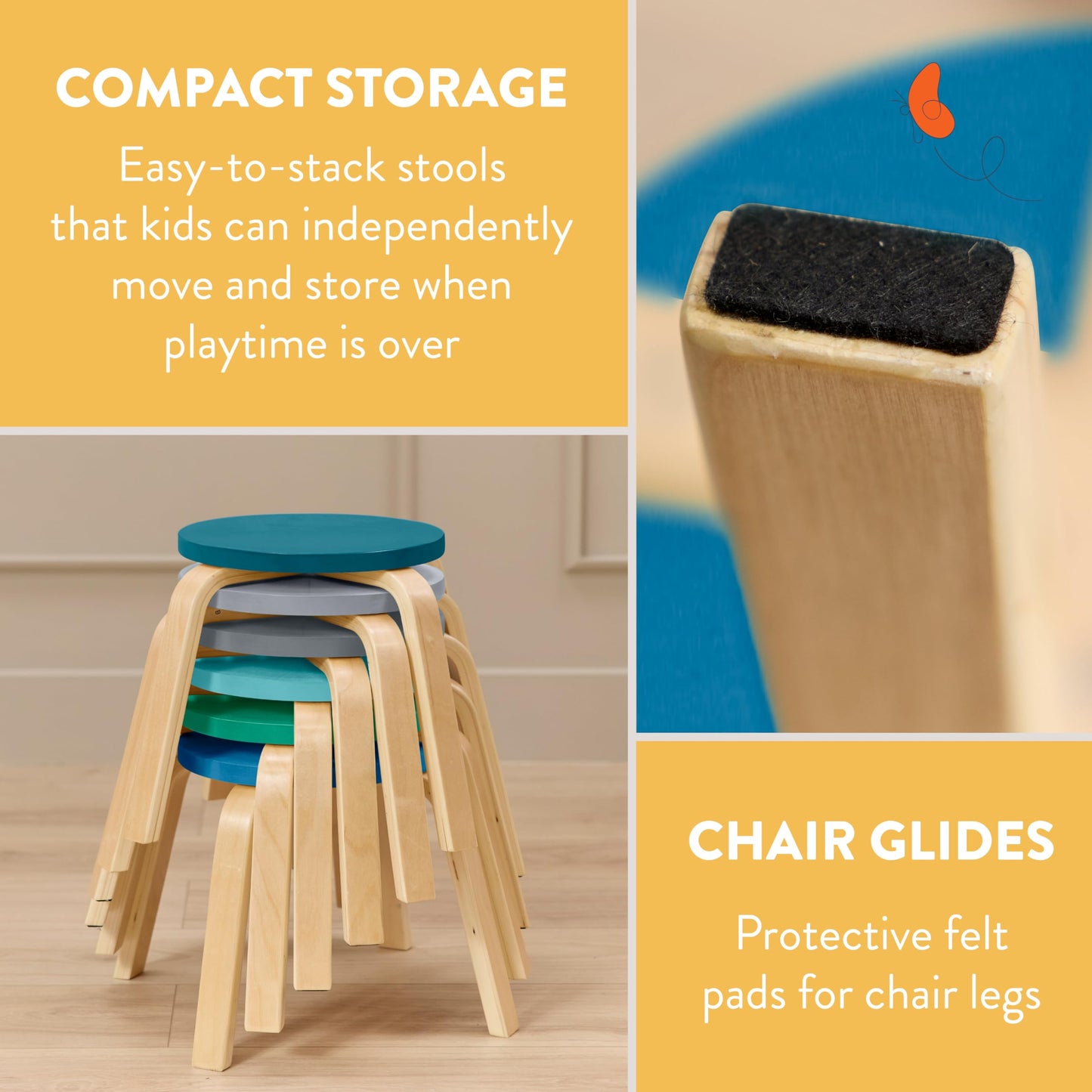 Back2School Express Bentwood Stackable Stool Seating Set, Kids Furniture, Contemporary, 6-Piece