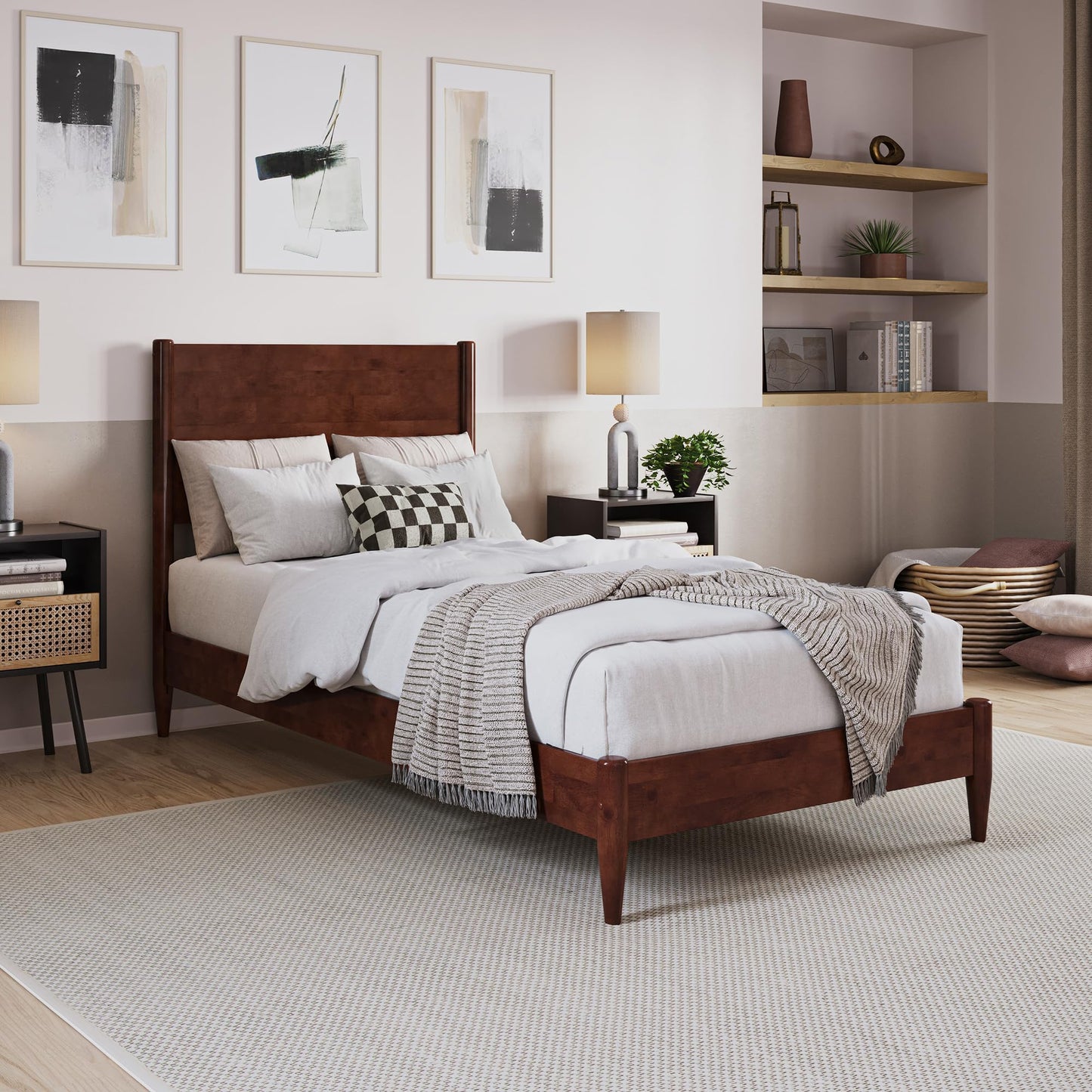 AFI, Pasadena Twin XL Solid Wood Low Profile Platform Bed, Walnut