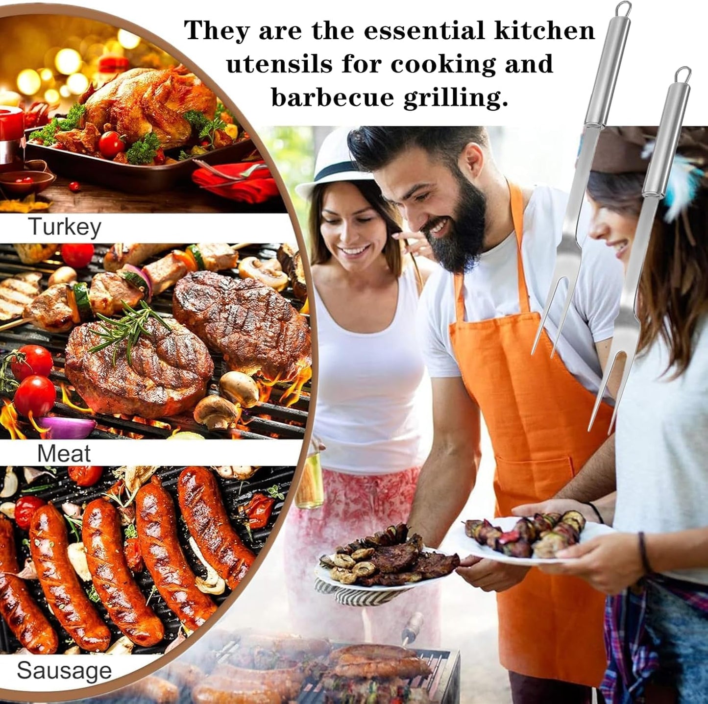 Stainless Steel Meat Forks, Two Pronged BBQ Grilling Forks for Cooking, 13 Inch, 2 Pack