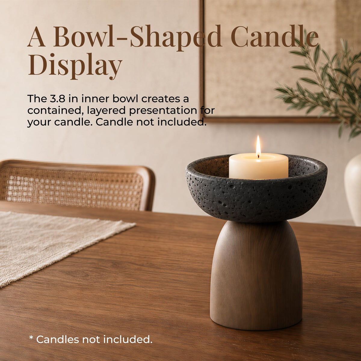 Concrete Candle Holder, Black Concrete Bowl, 5.5 in Tall, Fits 3 in Candles