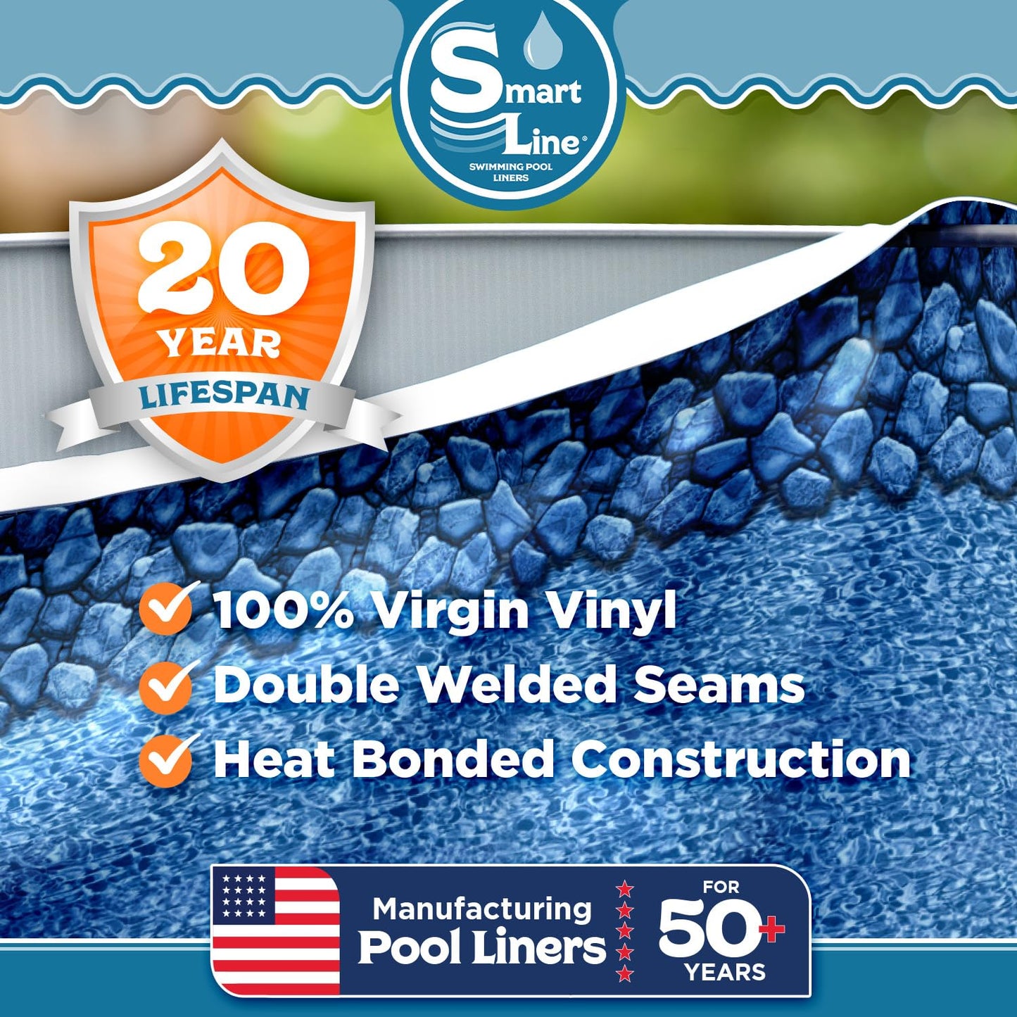 Smartline 24 ft Round Swimming Pool Liner | Boulder Swirl | Overlap Style | 48-52 Inch Wall Height | 20 Gauge Heavy Duty Virgin Vinyl | Designed for Steel Sided Above Ground Pools