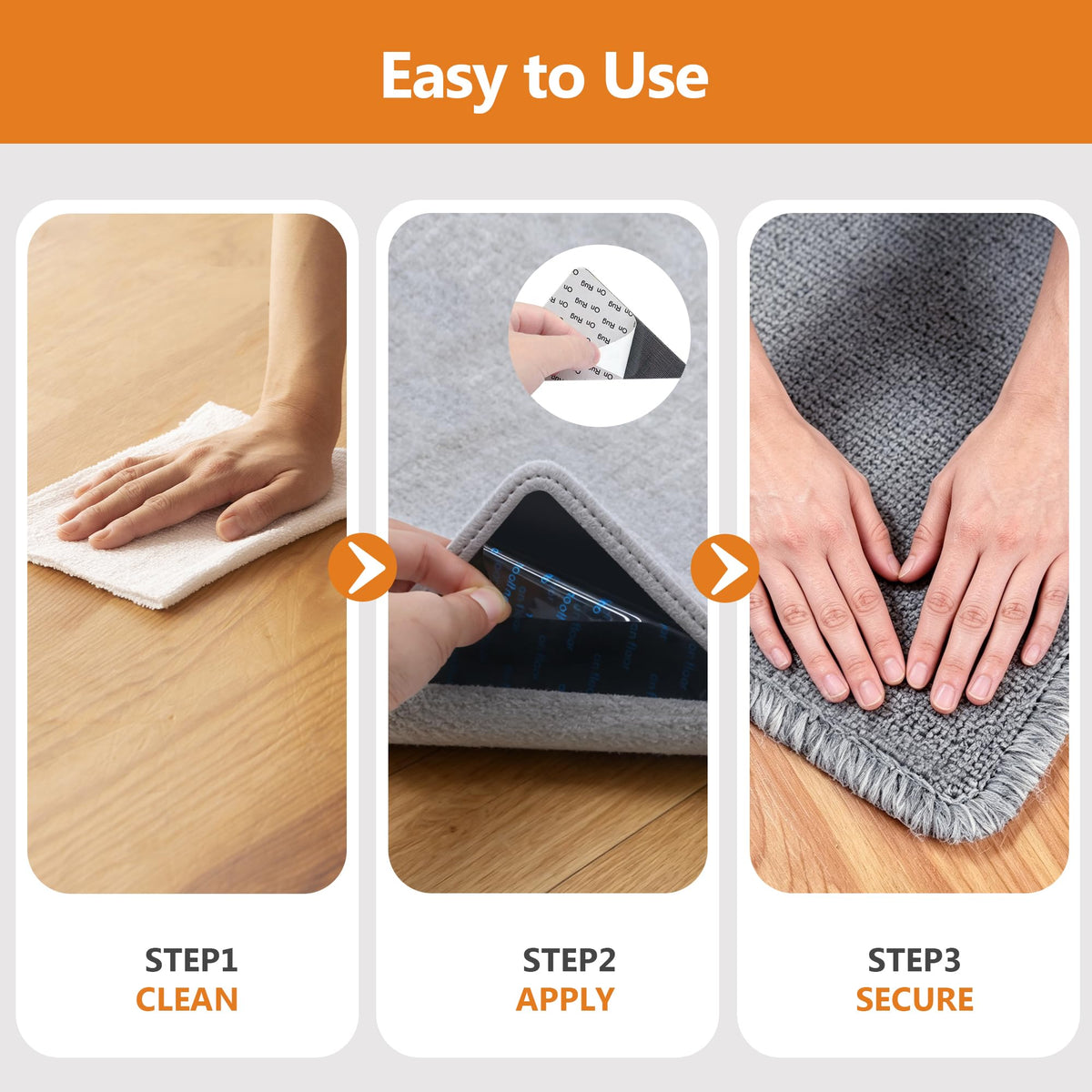 Tiergrade 16 Pcs Rug Tape,Anti Slip Rug Pads Grippers for Hardwood Floors and Tiles,with Strong Adhesive Grid Backing-No Residue,Reusable Carpet Tape, Double-Sided Adhesive Rug Stickers