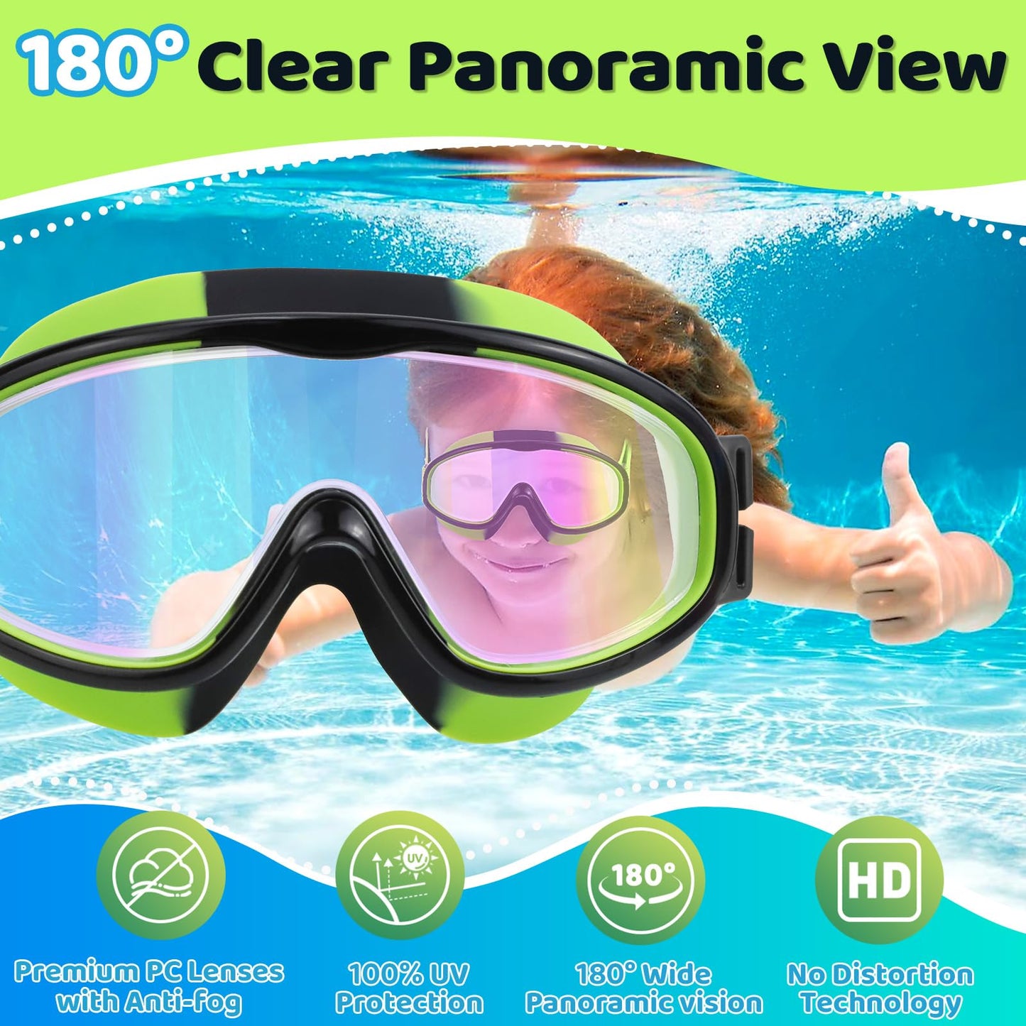 Vvinca Kids Swim Goggles 2 Pack, No Hair Pulling Comfort Fabric Strap Swimming Goggles for Kids Age 3-14, Anti-Fog/UV No Leaking Wide View Swim Mask for Toddler Boys Girls, Summer Pool Essentials