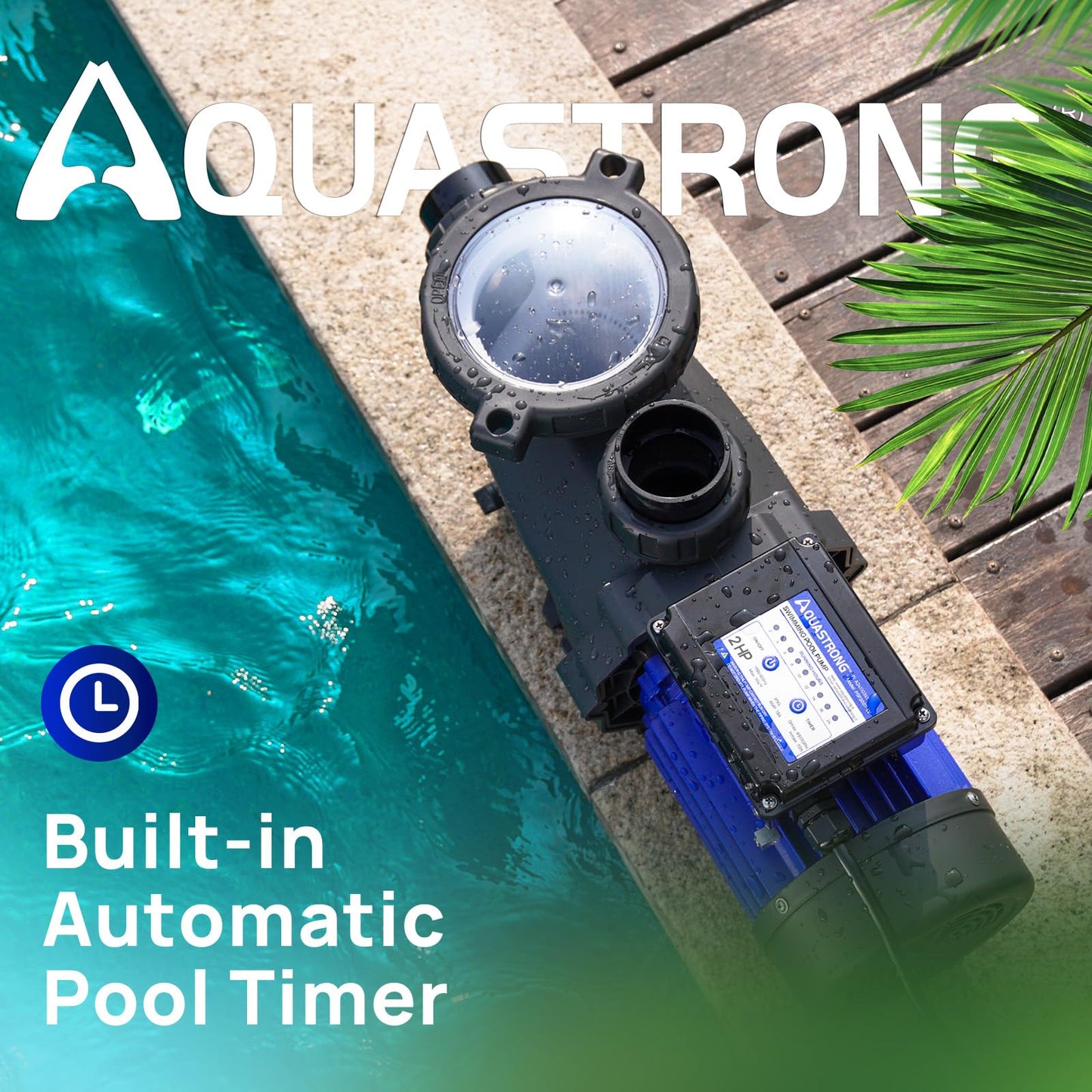 Aquastrong 2HP In/Above Ground Pool Pump with Timer, 220V, 8917GPH, High Flow, Powerful Self Primming Swimming Pool Pumps with Filter