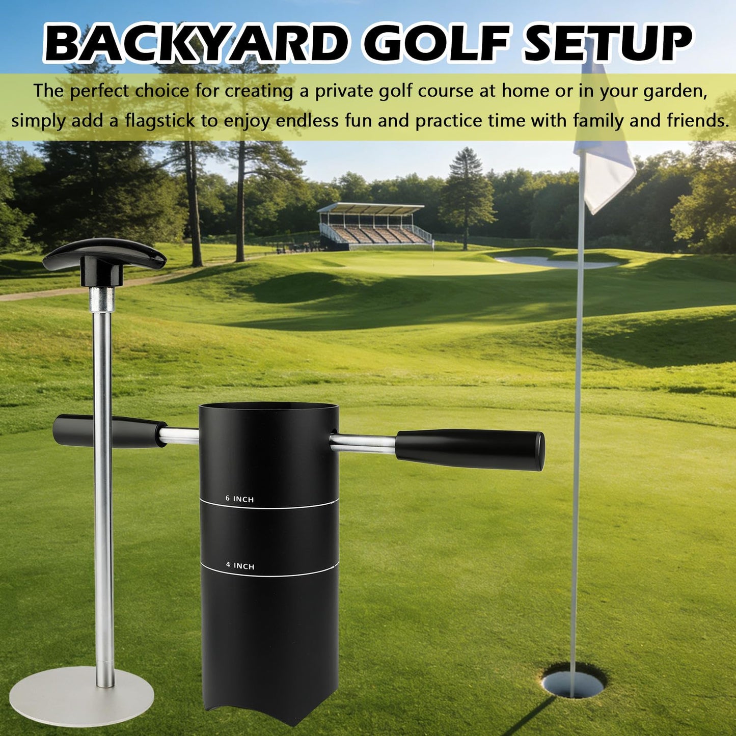 Sumalon Portable Golf Hole Cutter with Detachable Handle, 4 inch and 6 inch USGA Standard Carbon Steel Hole Digger, Post Hole Digger for Garden, Backyard, Outdoor Golf Putting Green Practice