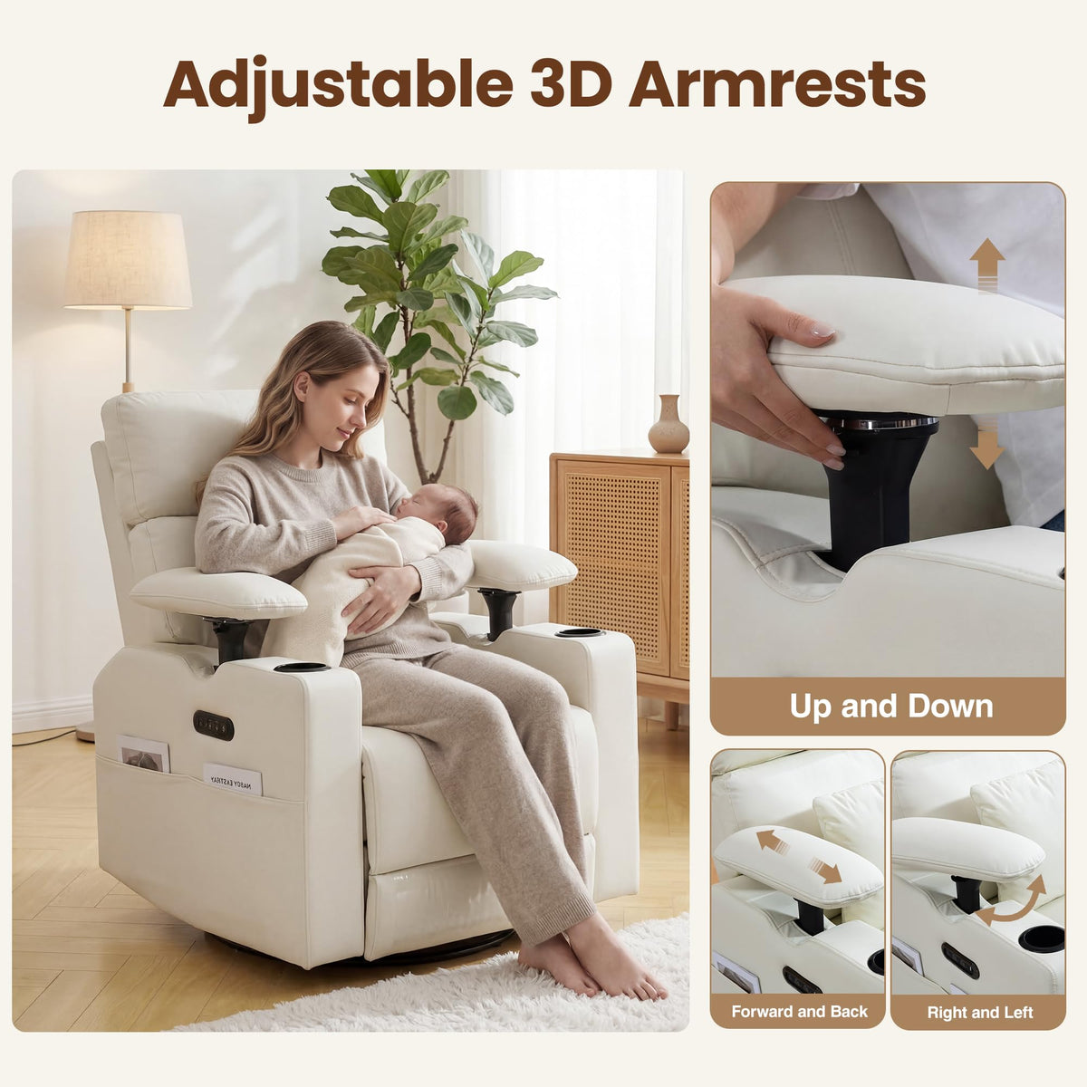 FiveWillowise Power Rocking Nursery Chair with Adjustable Armrests&Headrest