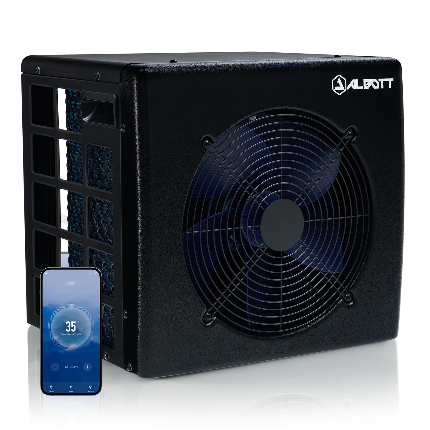Albott 16,000 BTU Swimming Pool Heater Pump, Heating for Pools Up to 5000 Gallons, WiFi Control, Electric Pool Heater for Above Ground & Inground Pools, Black, 110V-120V 60HZ