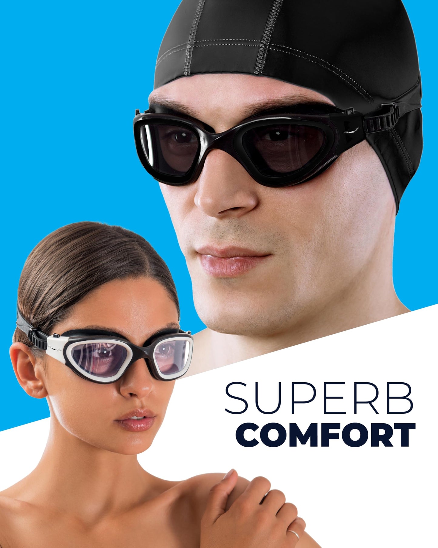 AqtivAqua Swimming Goggles Swim Goggles for Adults Men Women Kids Youth Girls Boys Children DX (Clear-Lenses White/Black-Frame)