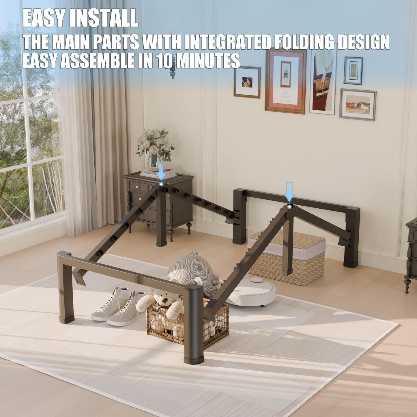 Yitong Angel 14 inch Twin XL Bed Frame with Rounded Corner Legs and Headboard Hole Mattress Slide Stopper 3500 LBS Heavy Duty Support Metal Platform,No Box Spring Needed, Noise Free,Easy Assembly