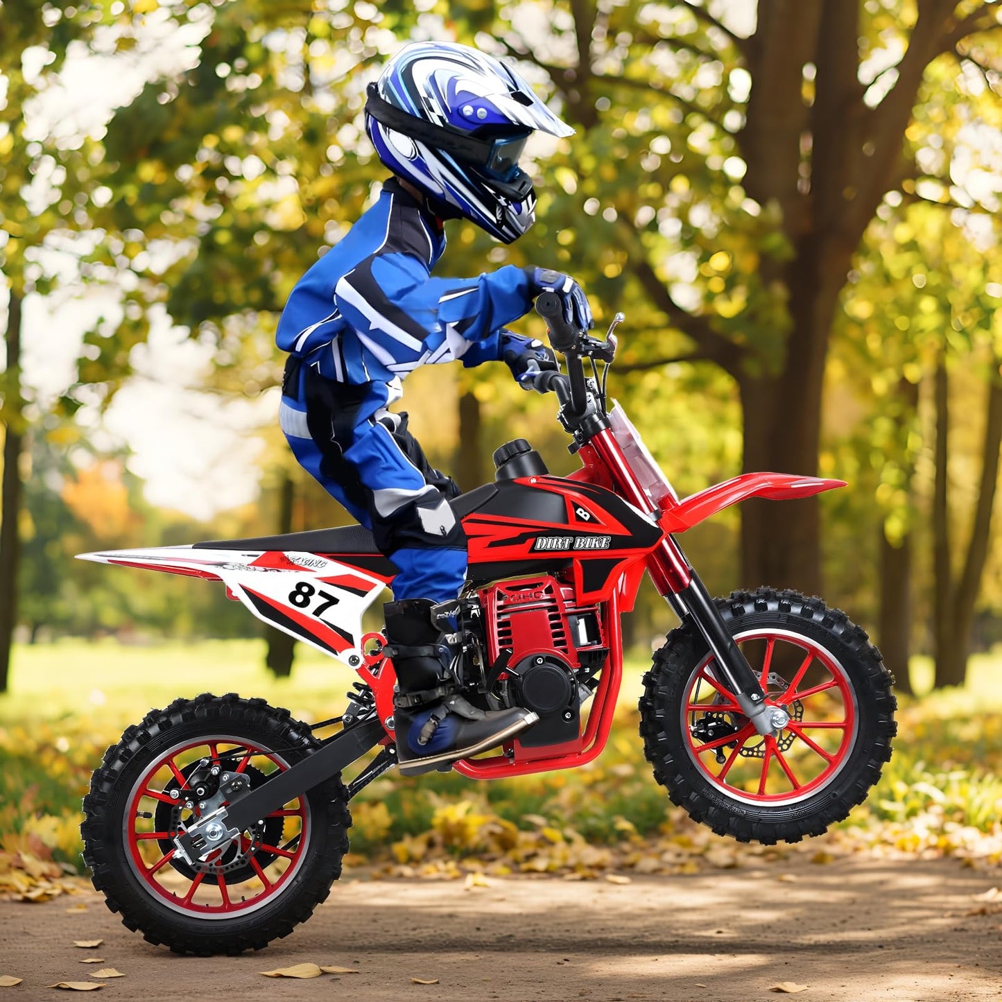 gihusrzx Kids Dirt Bike, 50CC 4-Stroke Gas Powered Mini Dirt Bike, Off Road Dirtbike Motorcycle Mini Bikes, 22 MPH Max Speed, Easy Pull Start, Front & Rear Disc Brakes, 220 LBS Capacity Red