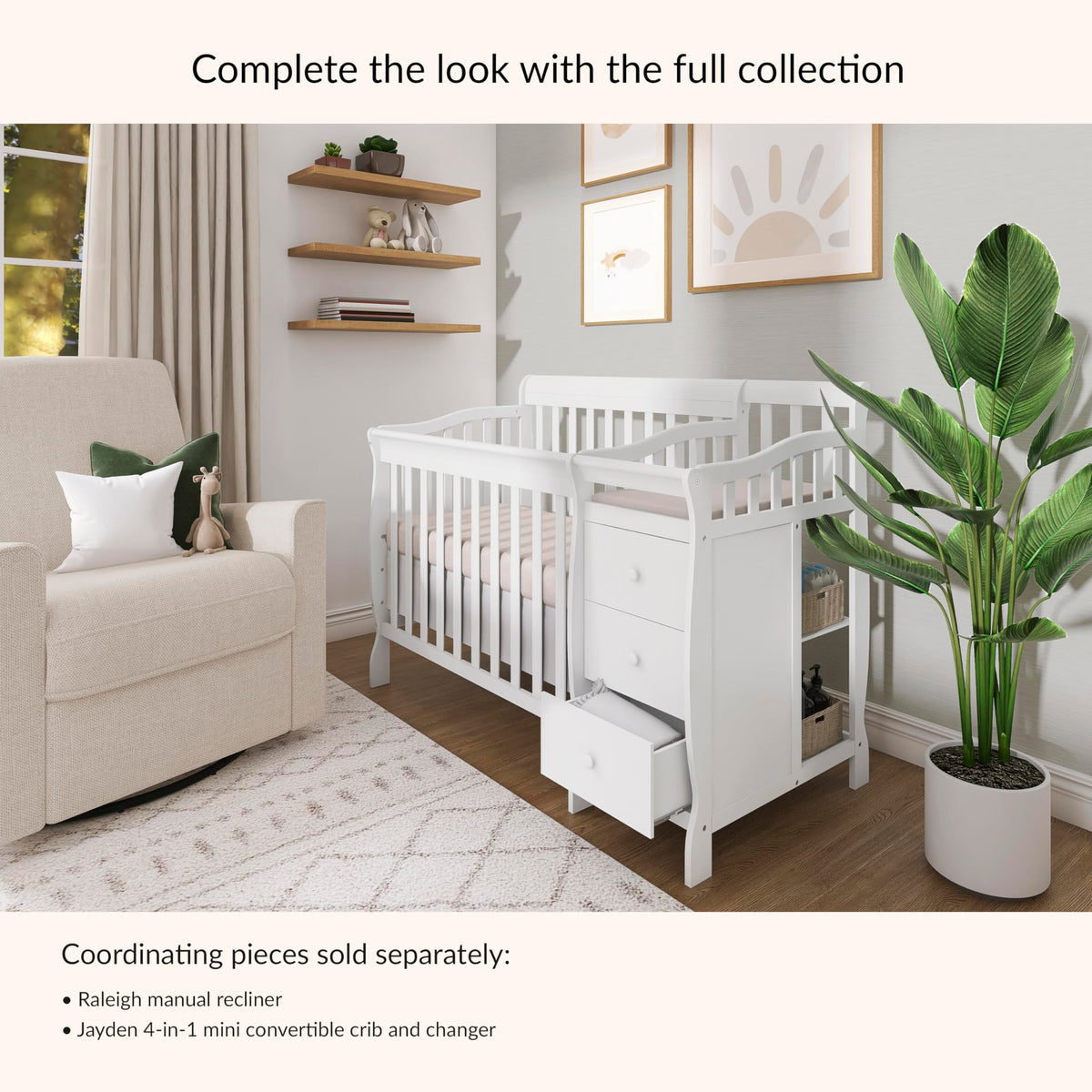 Dream On Me Jayden 4-in-1 Convertible Mini Baby Crib with 3 Drawer Changer