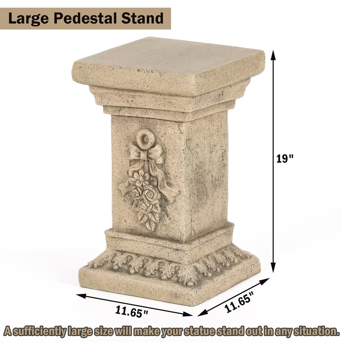 MOCOME 19" Tall Garden Pedestal Stand with Bow Design, Heavy Duty Magnesium Oxide Plinth, Weatherproof Outdoor Pedestal for Sculptures, Flower Pots, Decor – Sturdiness Plinth Base Statue Riser