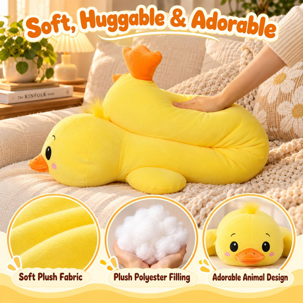 Fanunny Chick Long Stuffed Animal 35" Giant Yellow Chick Plush Body Pillow