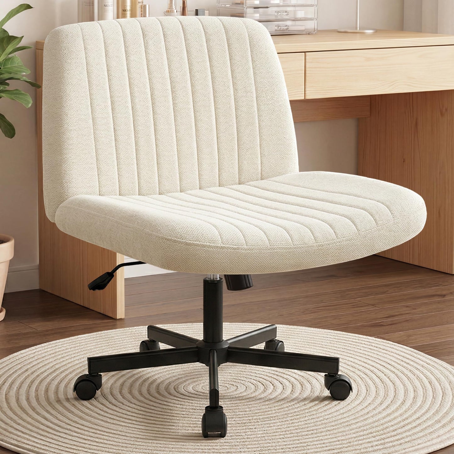 Orange Factory Criss Cross Chair, Wide Fabric Vanity Desk Seat, Beige Wheel