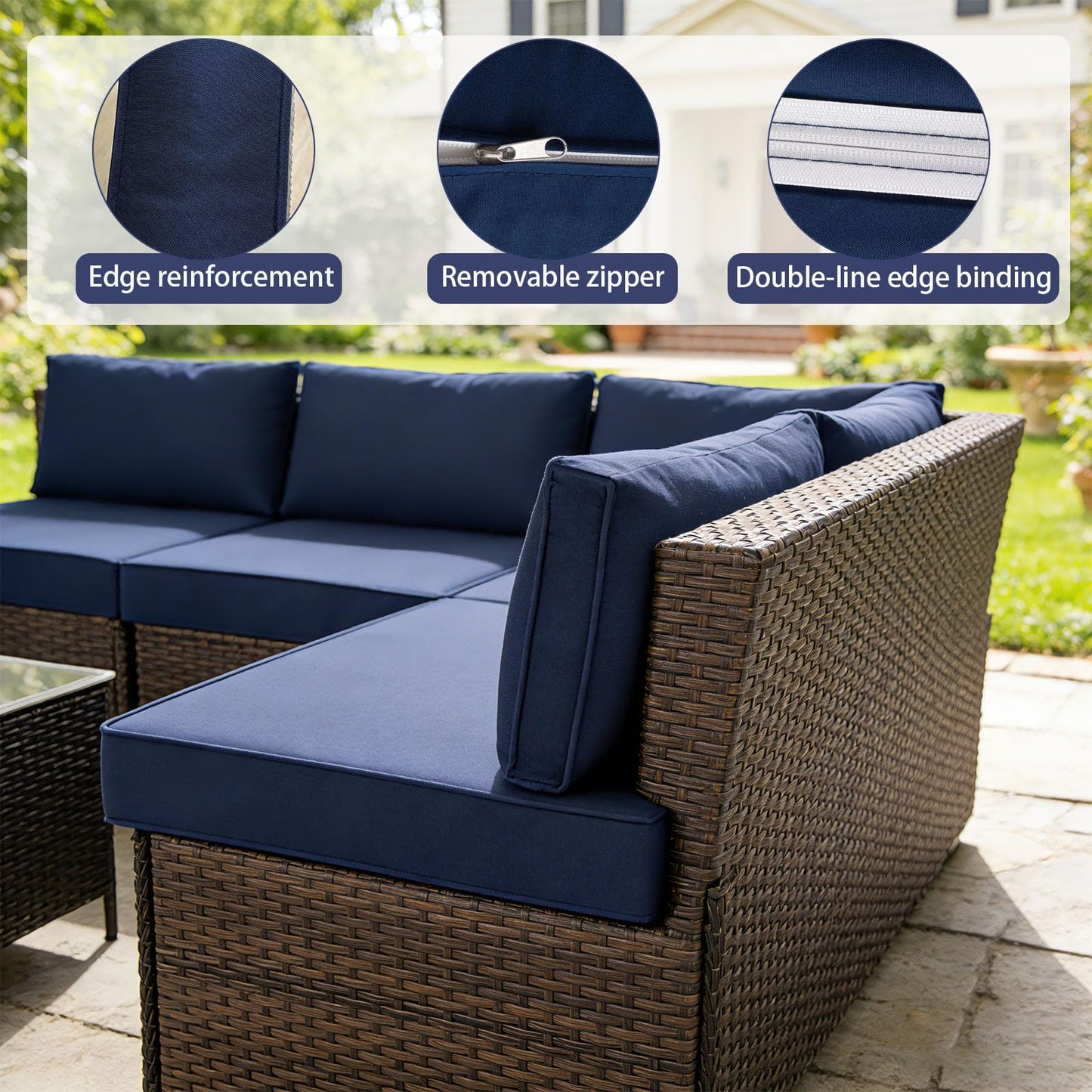Actualaction Outdoor Cushions Covers for Patio Furniture, Patio Cushion Covers Replacement with Zipper, Outdoor Cushion Covers Waterproof & Fade Resistant,14 Pieces (Navy Blue, 25.6x25.6x4inch)