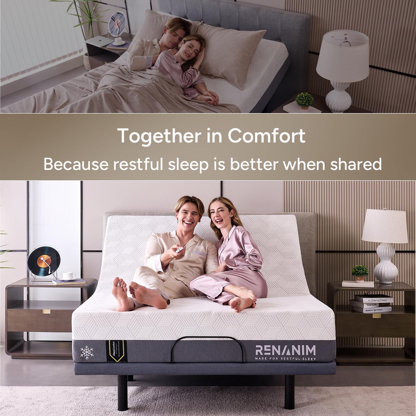 Renanim Split King Medium Firm Cooling Gel Memory Foam Mattress - 12 Inch Breathable Comfort, Motion Isolation Mattress in a Box