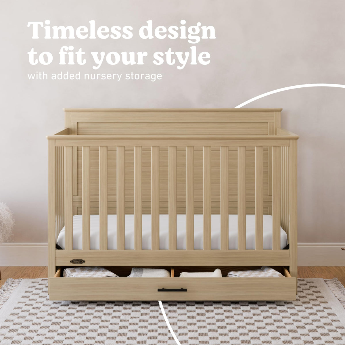 Graco Tristan 5-in-1 Convertible Crib with Drawer (Driftwood) – GREENGUARD Gold Certified, Fits Standard Crib Mattress, Premium Handle, Converts to Toddler Bed, Daybed, and Full-Size Bed