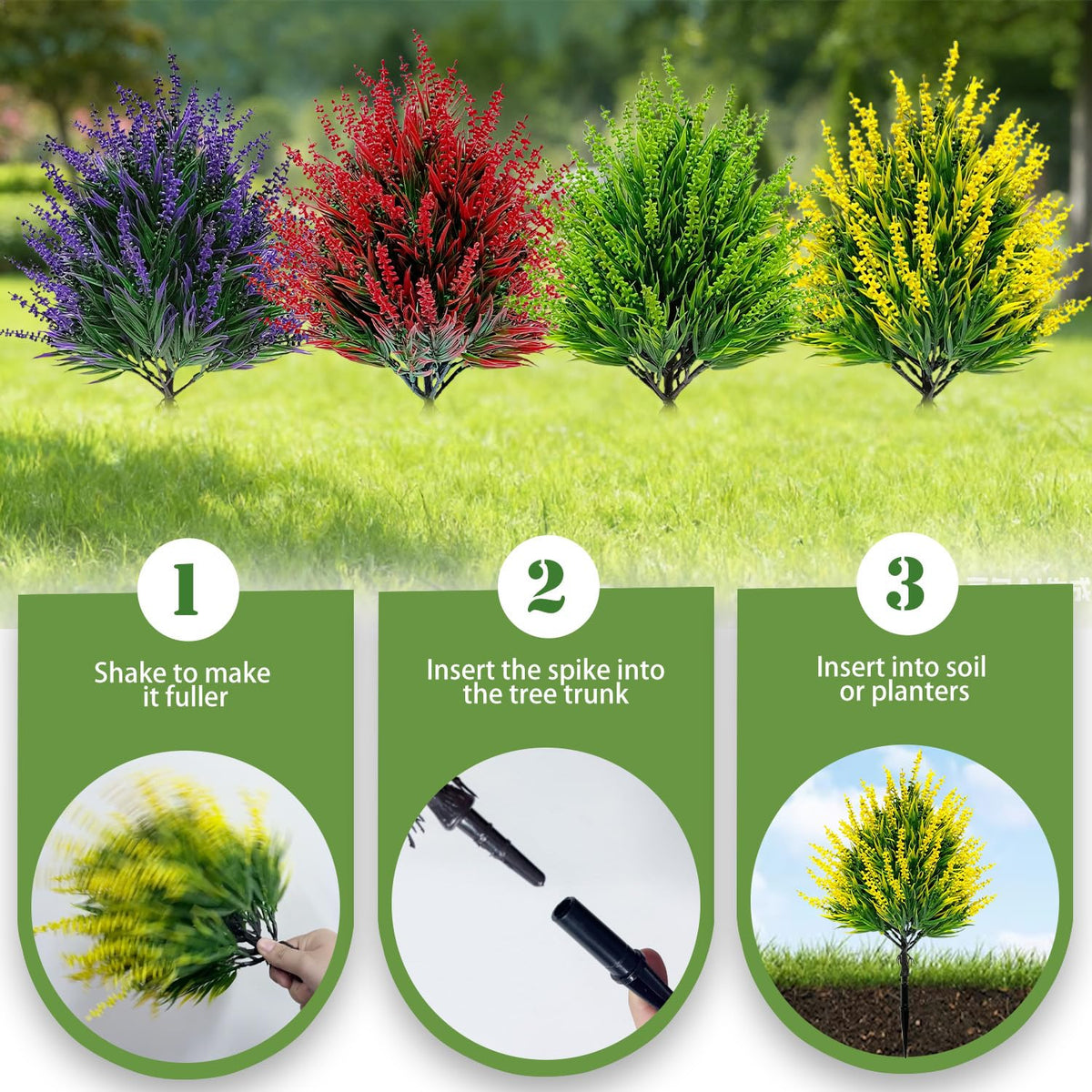 YUGYUM Artificial White Lavender Shrubs, 4 Pack Faux Lavender Bushes with Ground Stakes, UV Resistant Fake Flowers Plants for Outdoor Garden Patio Yard Landscape Decor