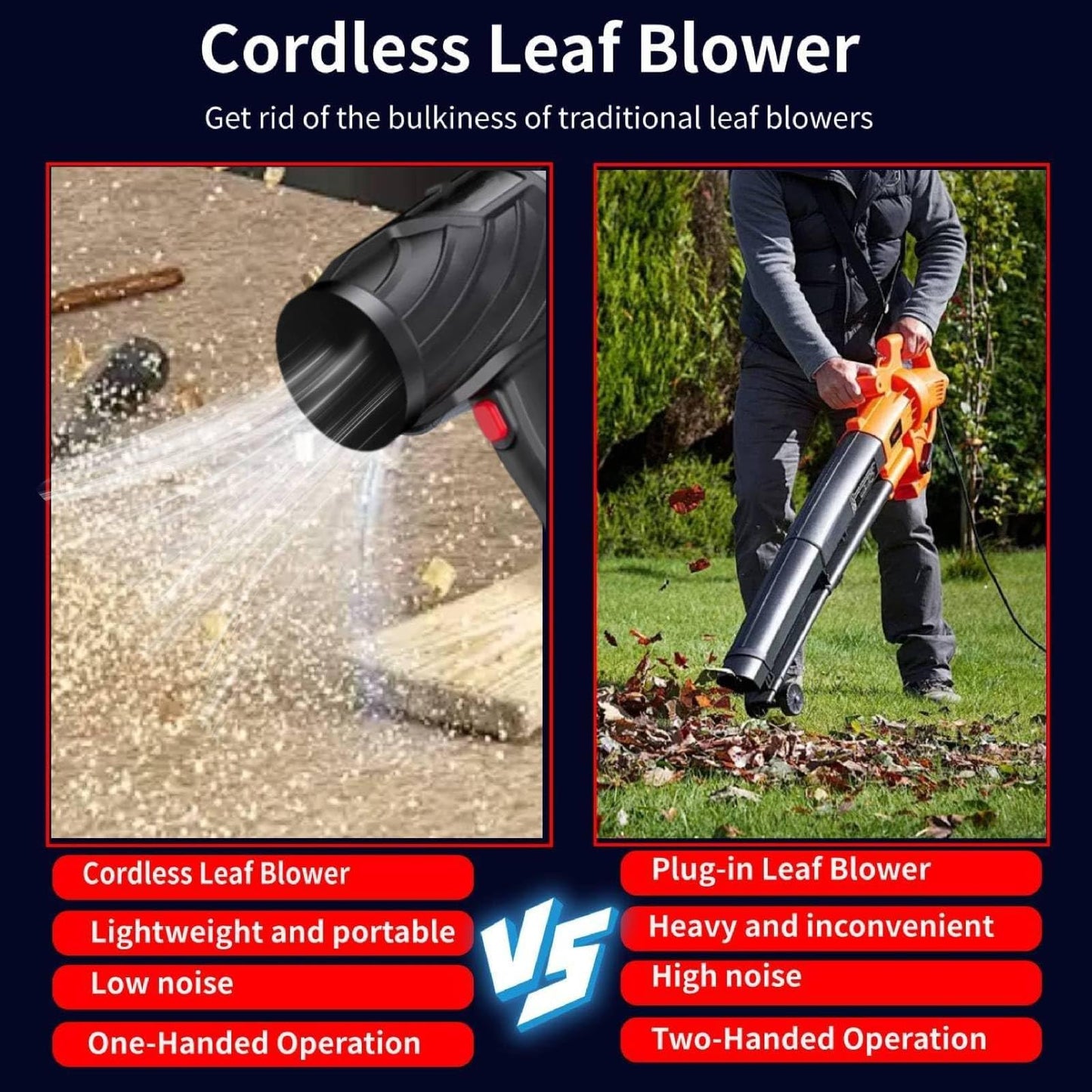 Cordless Leaf Blower, Lightweight Handheld Electric Dust Cleaner Blower with Adjustable Speed, Battery Powered Leaf Blowers for Lawn Care, Patio Cleaning & Blowing Drying with 1 Pack Battery Powered