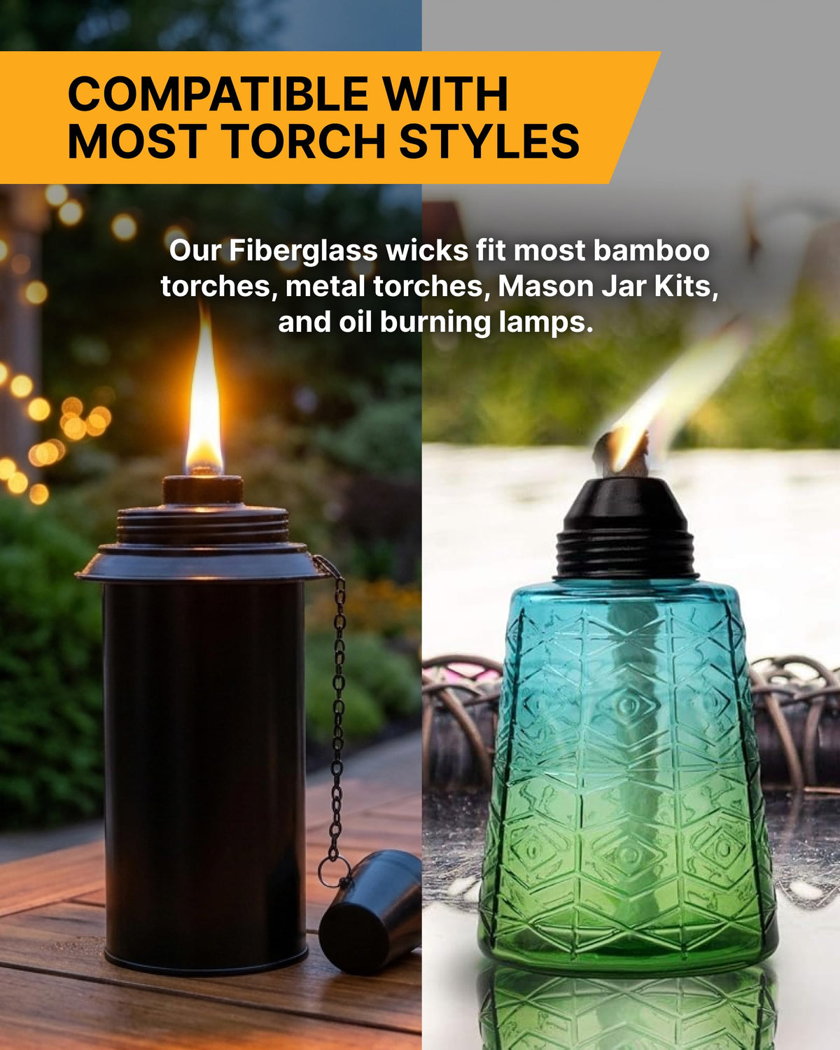 Backyadda Tiki Torch Wick Replacements, 12 Pack, Long Life Planet-Friendly Fiberglass Wicks for Tiki Torch Canisters, Table Top Lanterns, and Citronella Burning Torches. Super Absorbent.