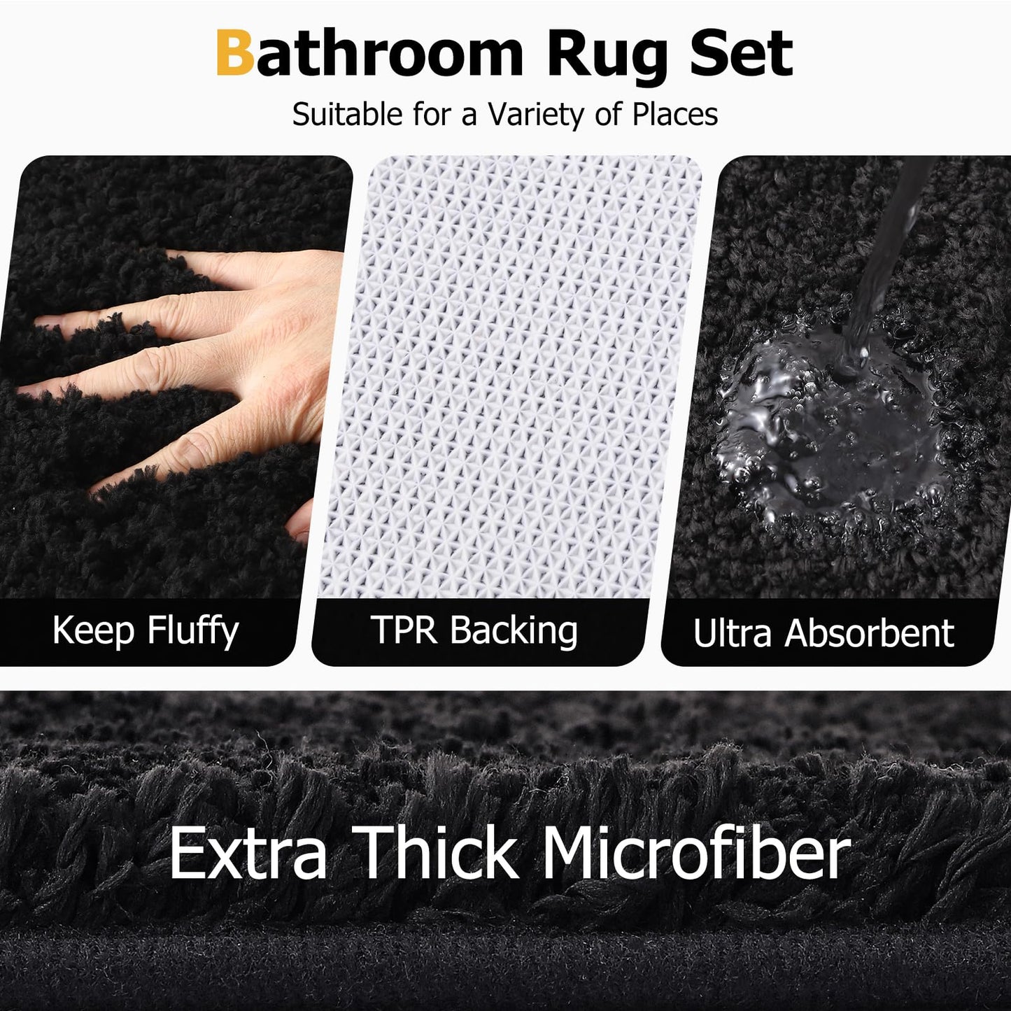 XLHOMO Bathroom Sets with Shower Curtain and Rugs,24PCS Black Bathroom Set Shower Curtain Set with Bathroom Trash Can Bathroom Accessories
