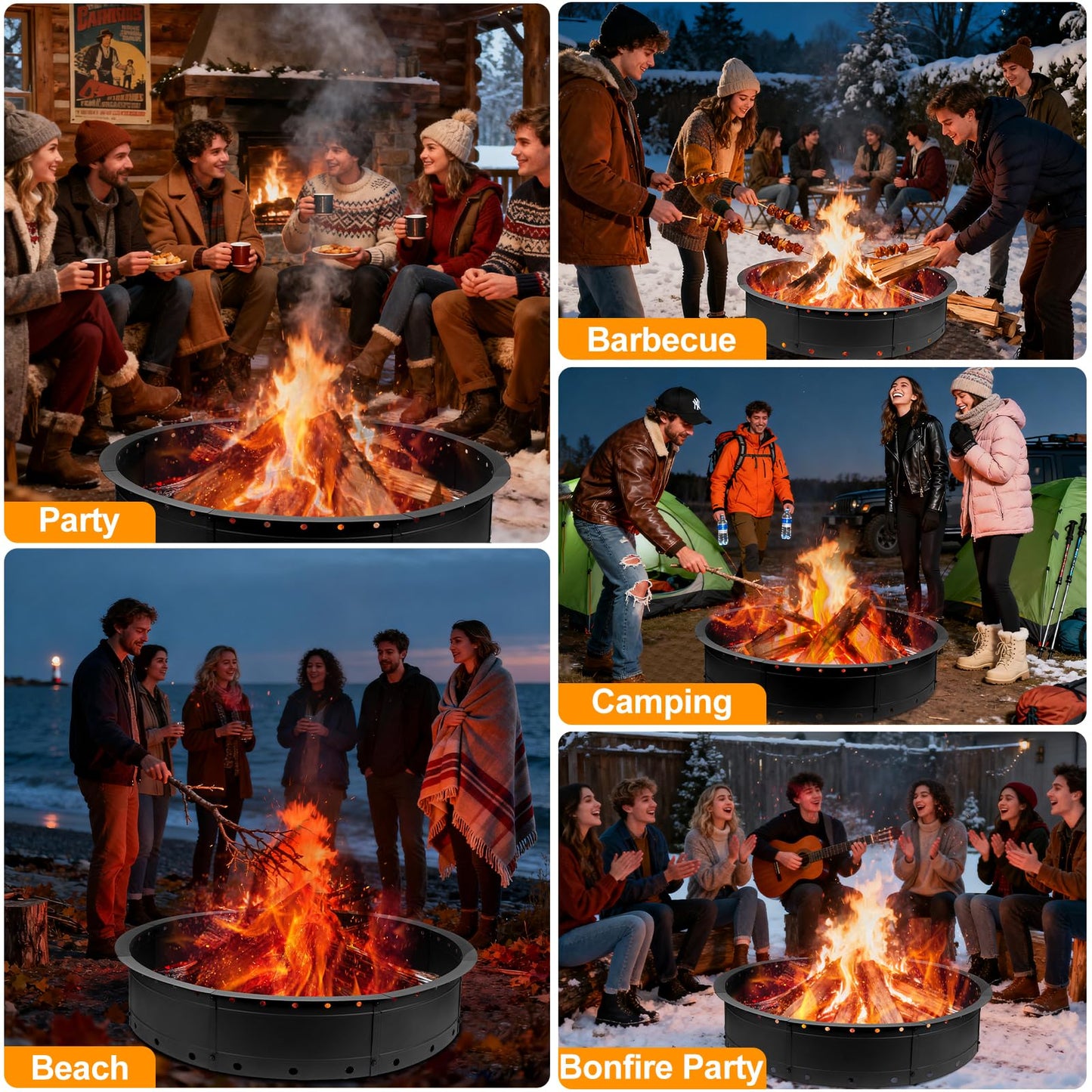 Zzuvjoy 36 Inch Fire Pit Ring, Large Outdoor Campfire Pit for Patio Backyard Garden, Smokeless Steel Firepit with Air Vent for Efficient Burning & Anti-Rust Coating, Black Steel