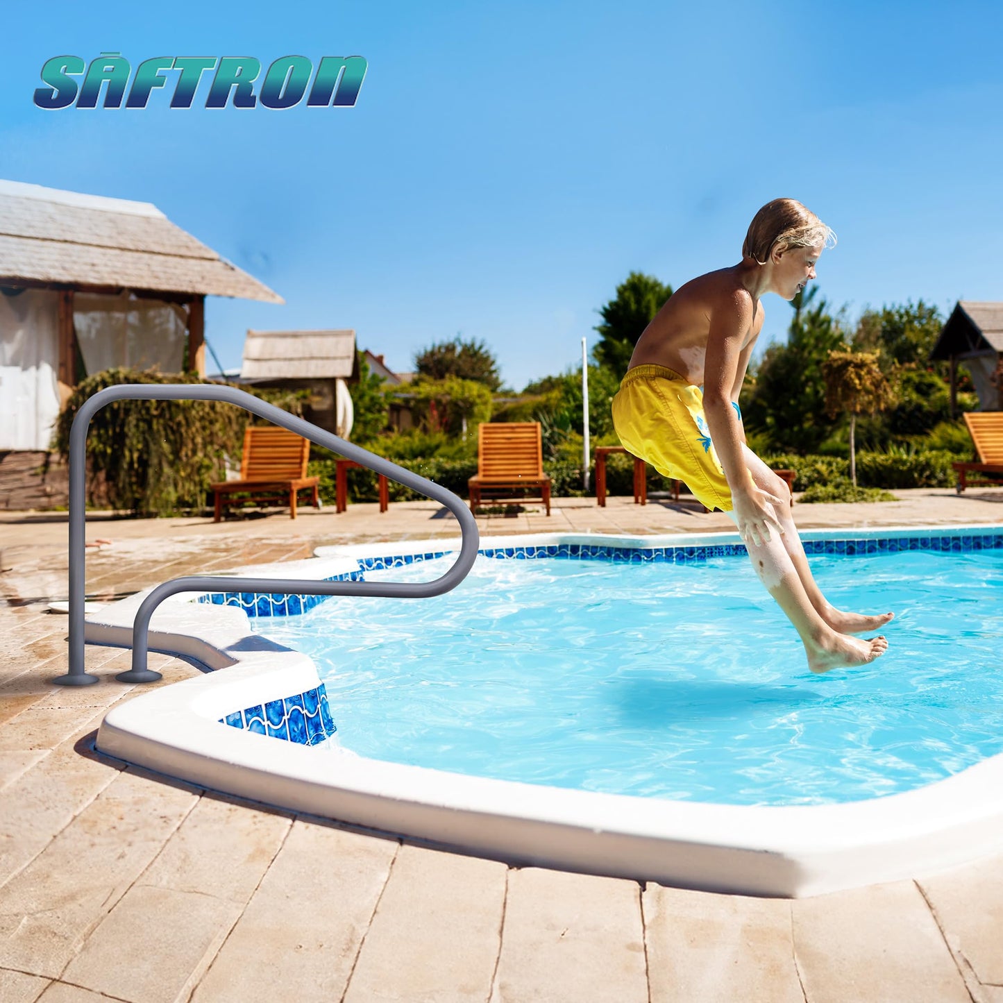 Saftron RTD-448-GG 4 Bend Swimming Pool Mounted Polymer Handrail, Graphite Gray