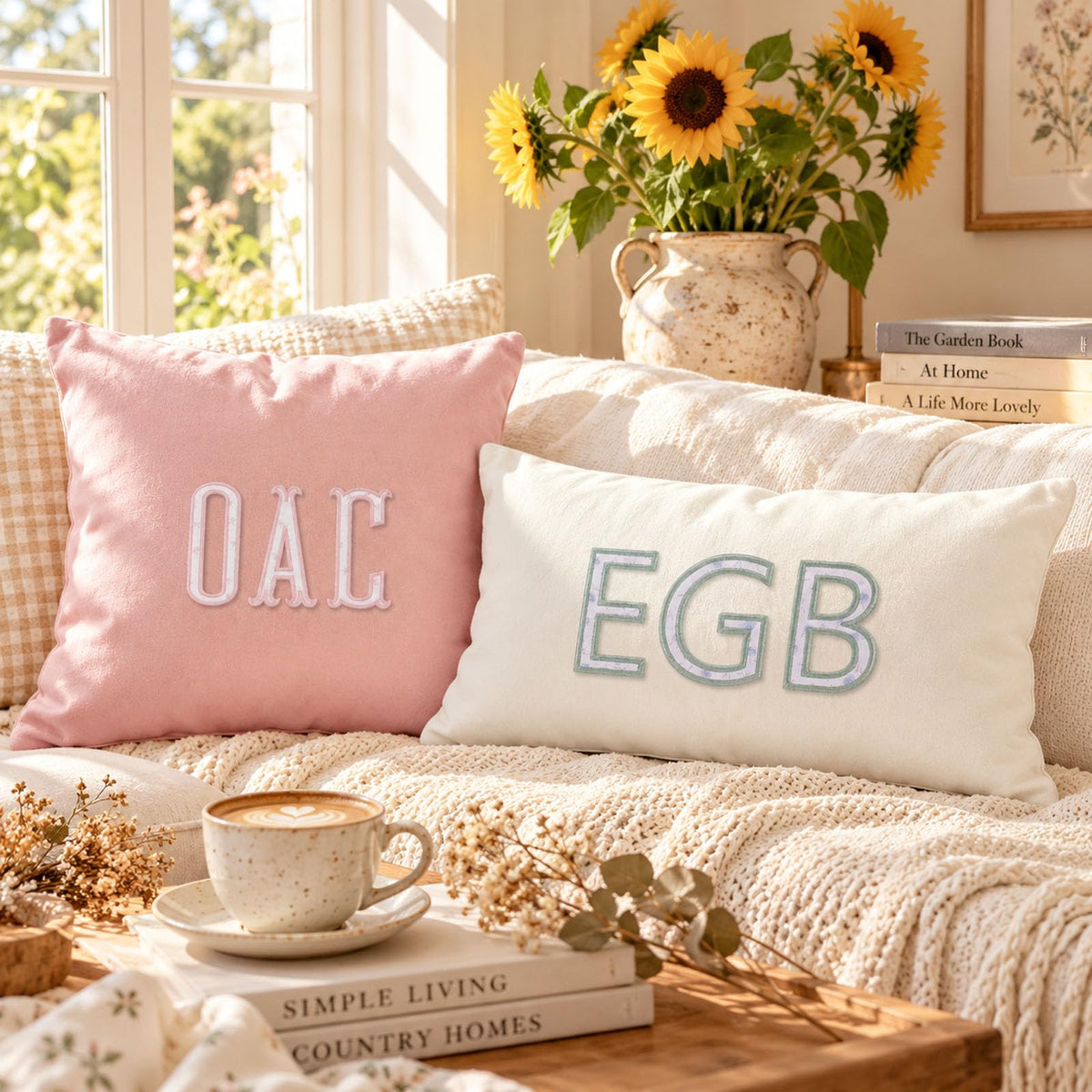 Custom Embroidered Floral Monogram Throw Pillow Cover Personalized Vintage