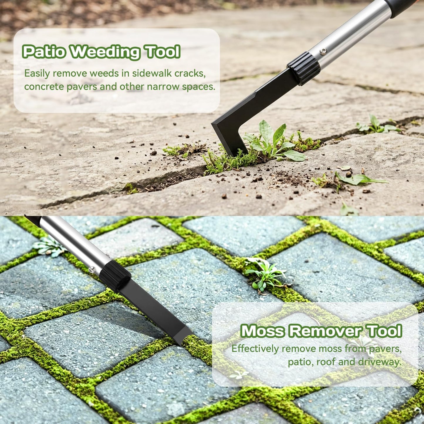 3 Pack Weed Remover Tool Manual Weeders Set, Hand Held Weed Puller Crack Weeder Tool Moss Scraper Combo with 16" Handle, Heavy Duty Weeding Tool for Block Paving Sidewalk Patio Garden Flower Bed