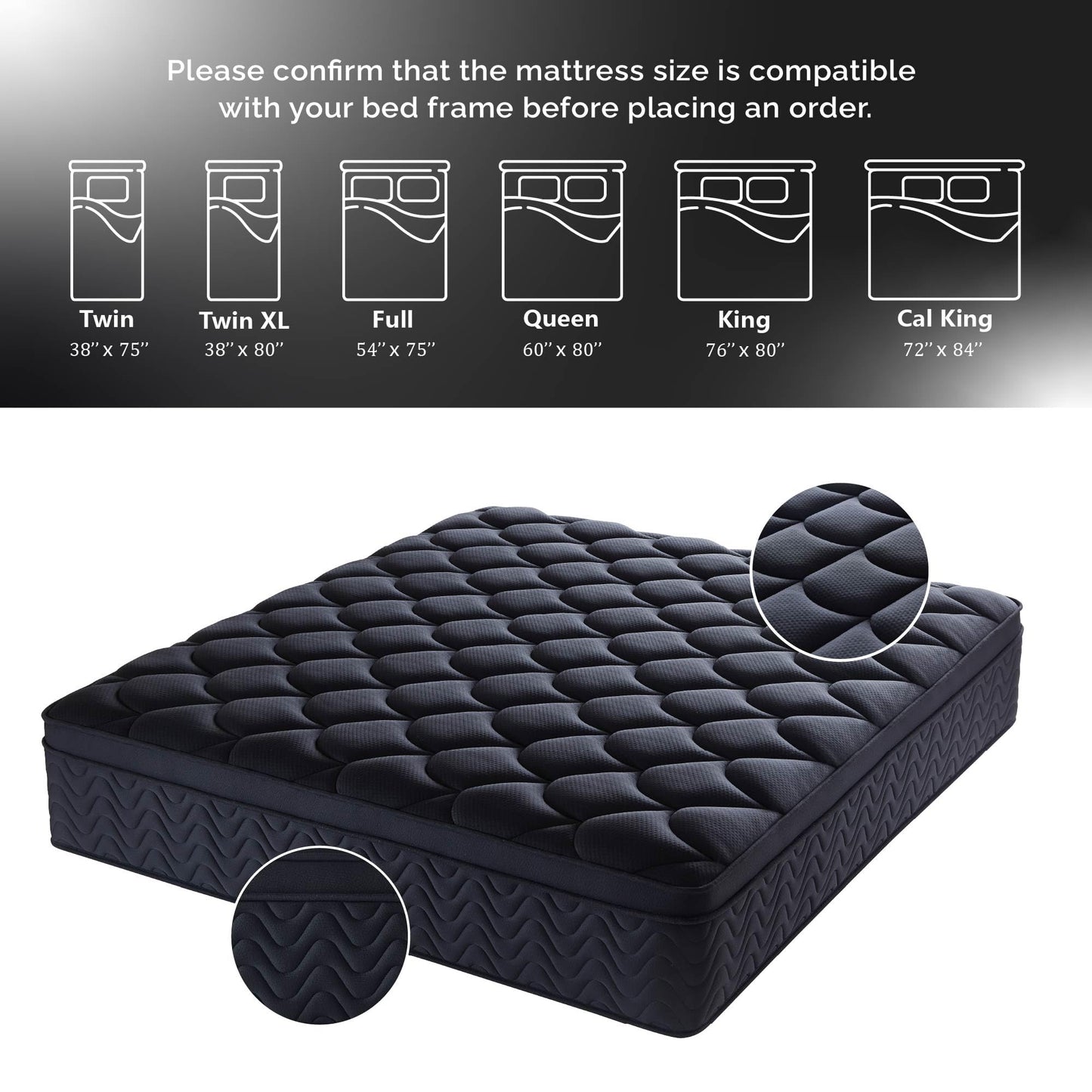 QOFYU 12 Inch Full Size Mattress 54”Wx75”L, Black Individual Pocket Spring Innerspring Mattress with Motion Isolation & Pressure Relief, Mattress in a Box