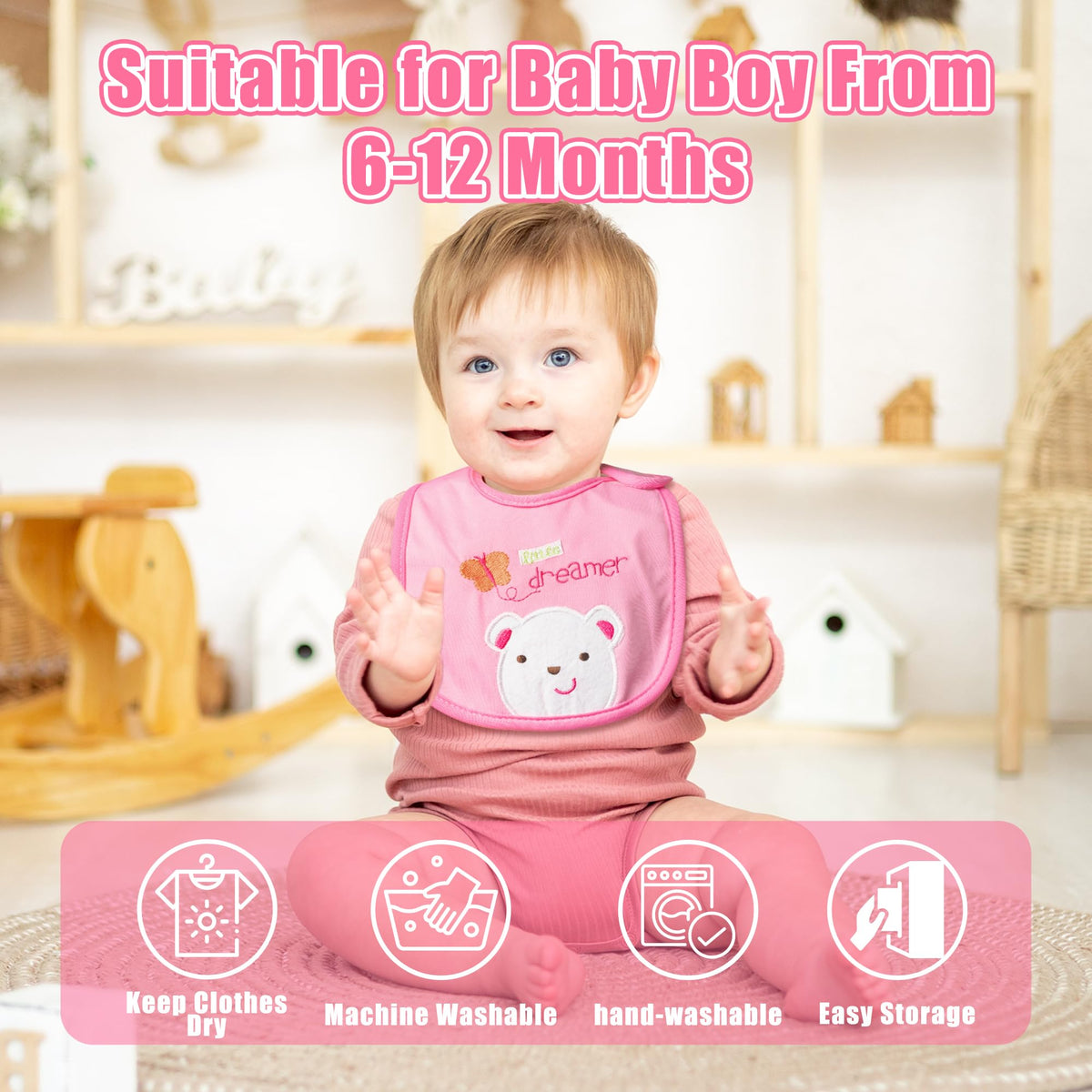 2ooya 24Pcs Cotton Waterproof Baby Bibs for Baby Girls Teething & Drooling