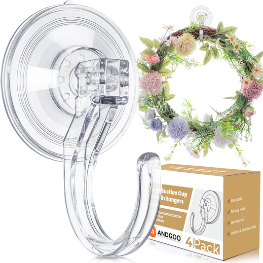 ANDGOO Suction Cup Hooks for Door Wreaths, Wreath Hangers for Front Door